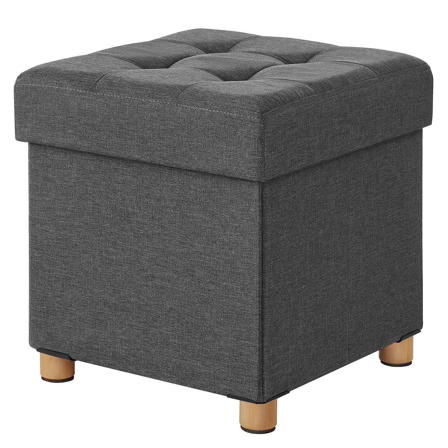 Polsterhocker Oblava mit Stauraum Webstoff Birke Massiv Grau