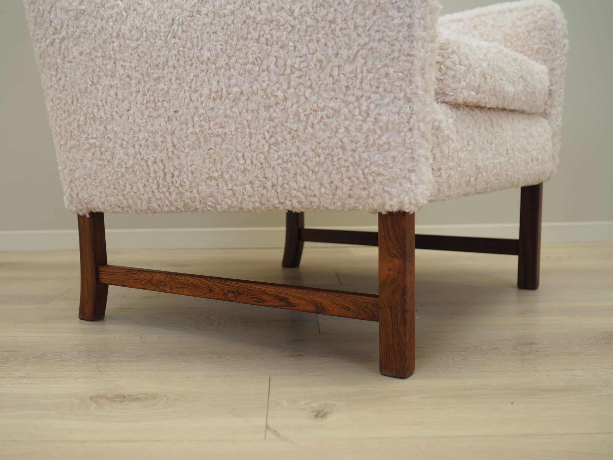 Stuhl Textil Holz Creme 1970er Jahre