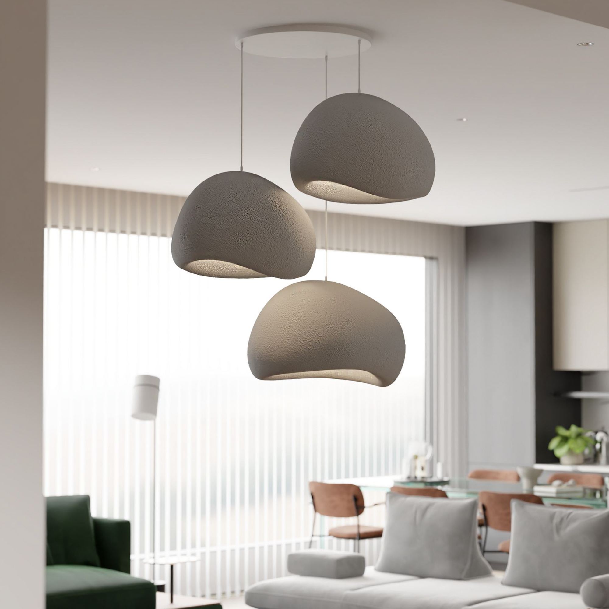 3-Flammig Wabi Sabi Claylights Pendelleuchte Beton Grau