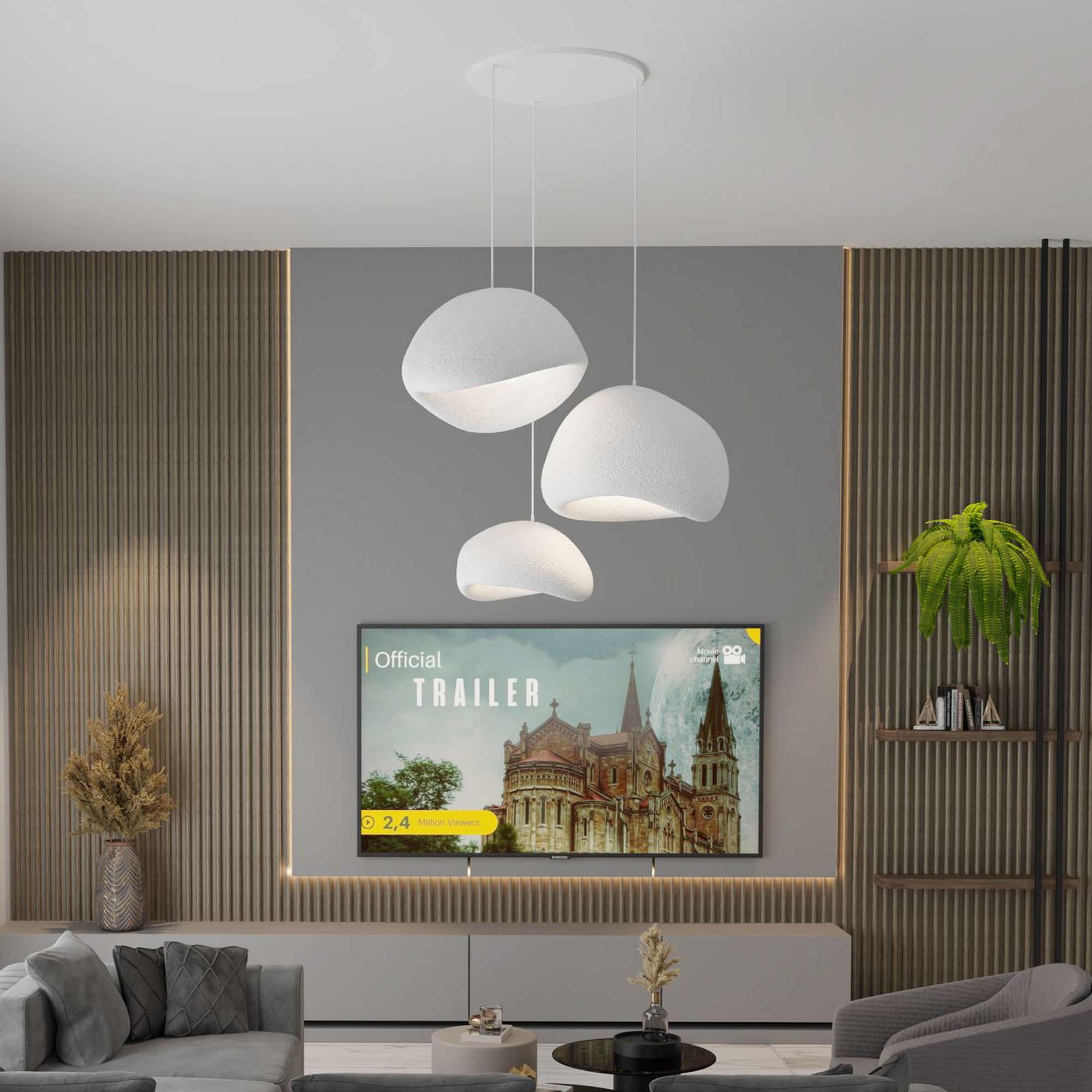 3-Flammig Wabi Sabi Mossgreys Pendelleuchte Weiß