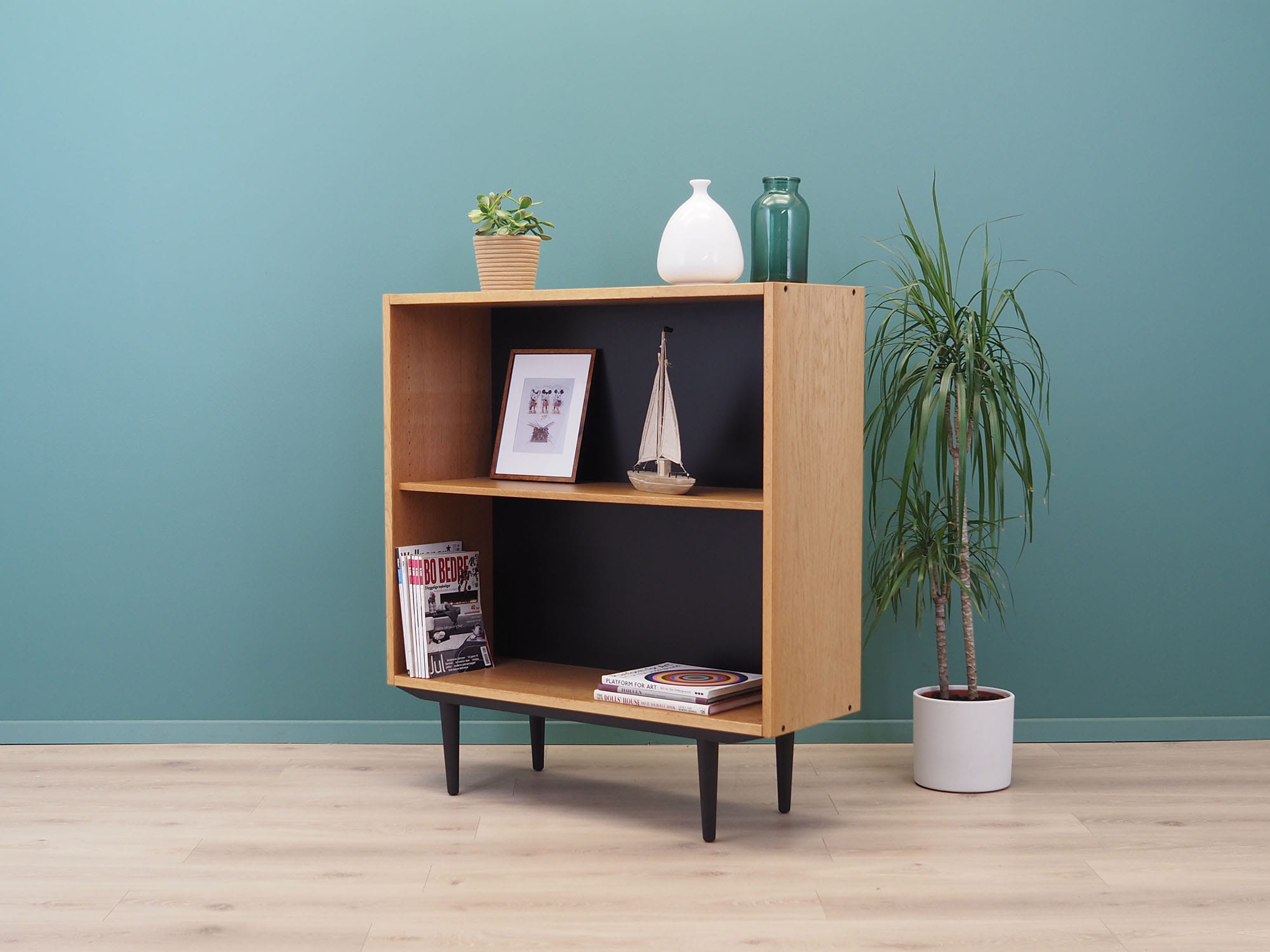 Vintage bookshelf, ash wood, brown, 1970s
