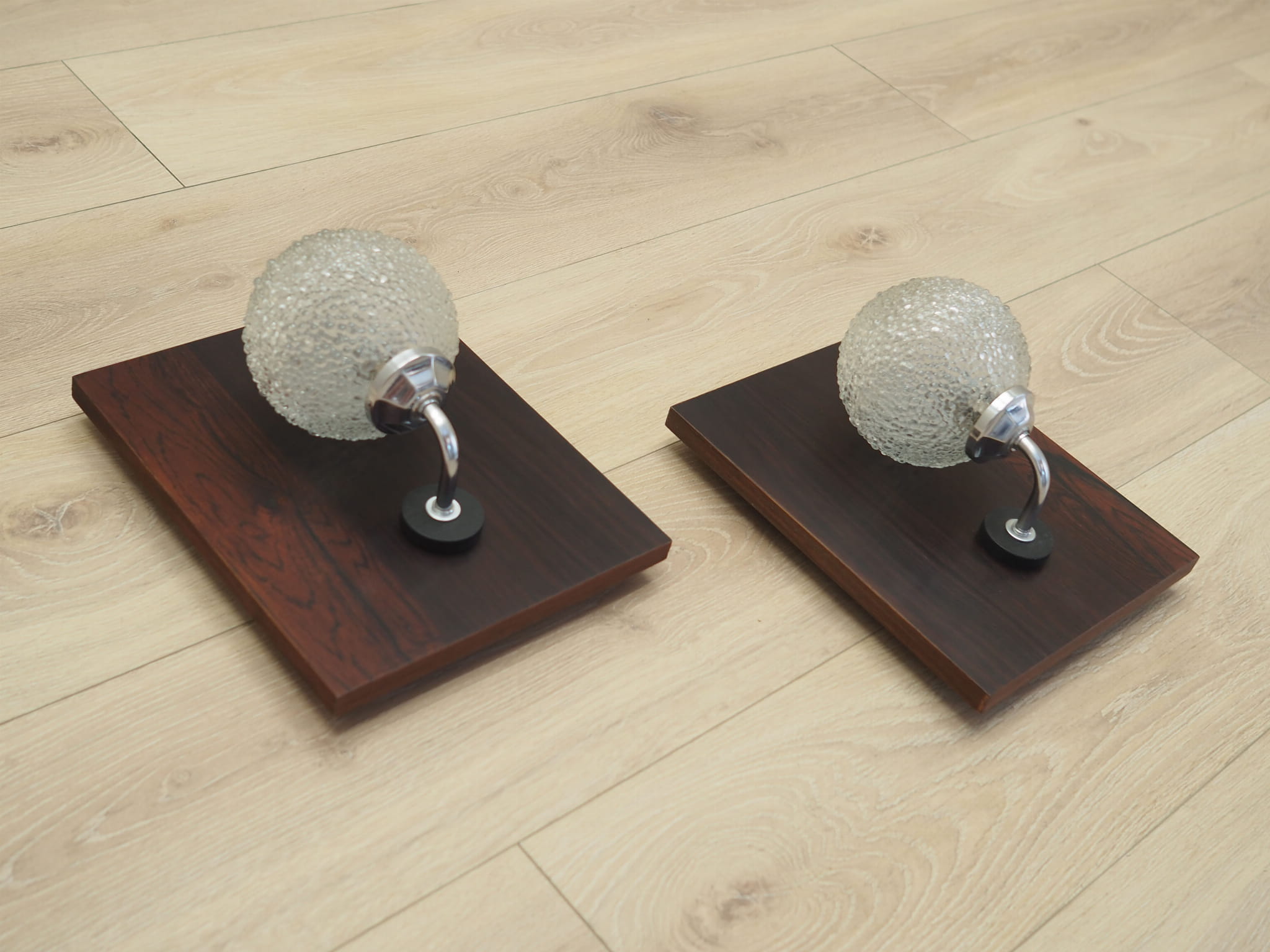 2x Wall lamp glass wood brown 1970s 