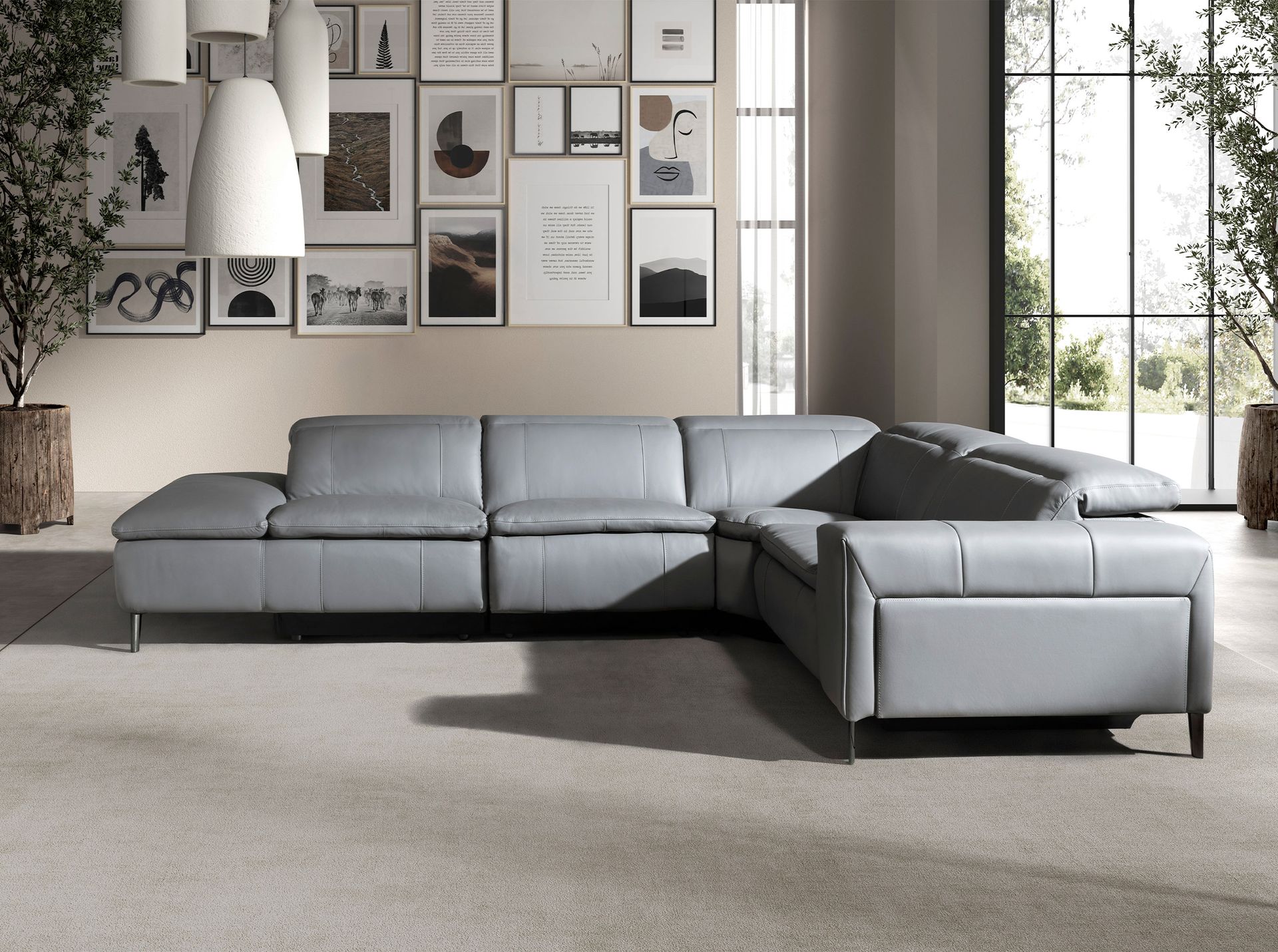 Sofa Récamiere Links Leder Grau