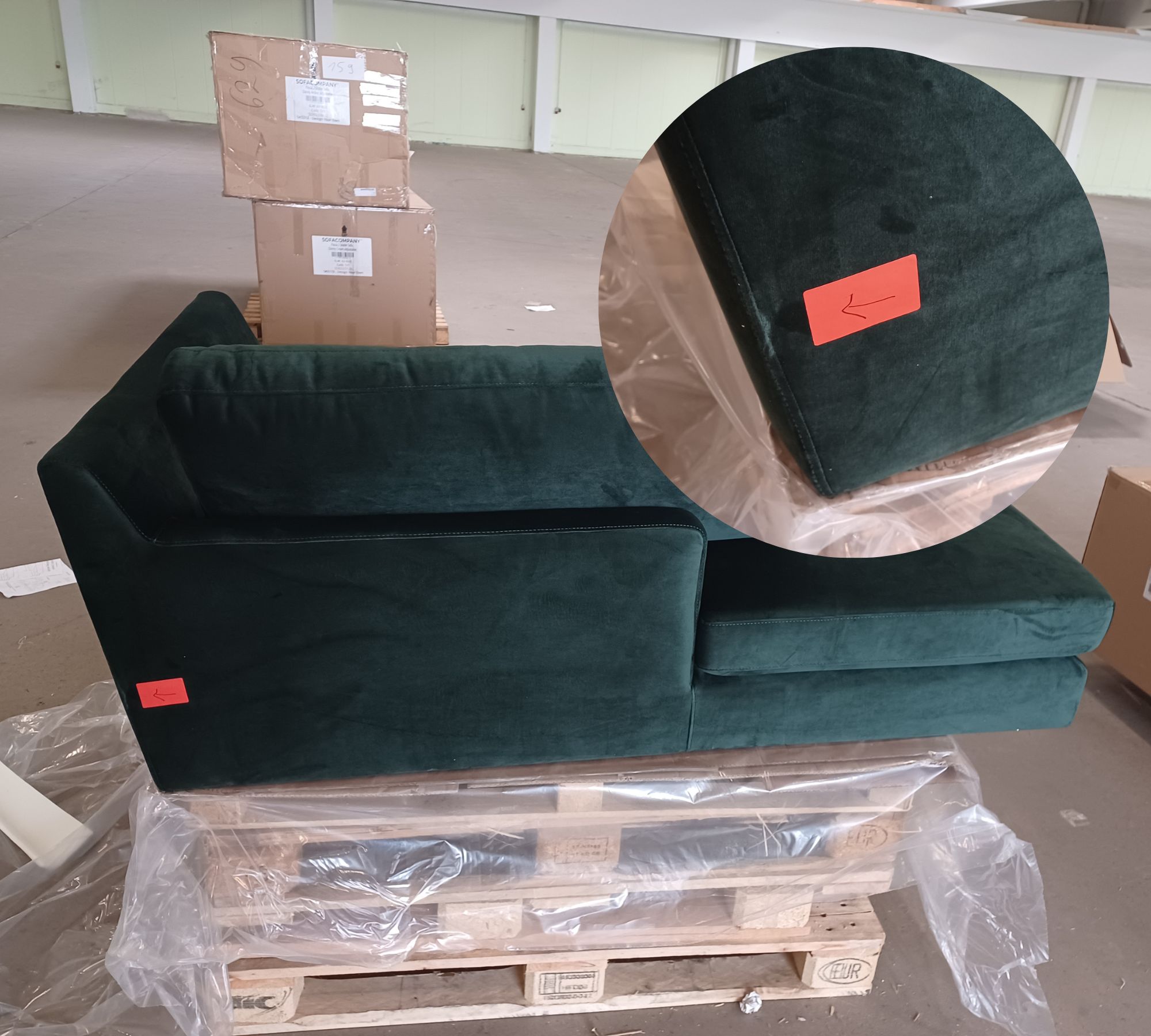 Astha 3-Sitzer Sofa Récamiere Links Velours Lux Dark Green