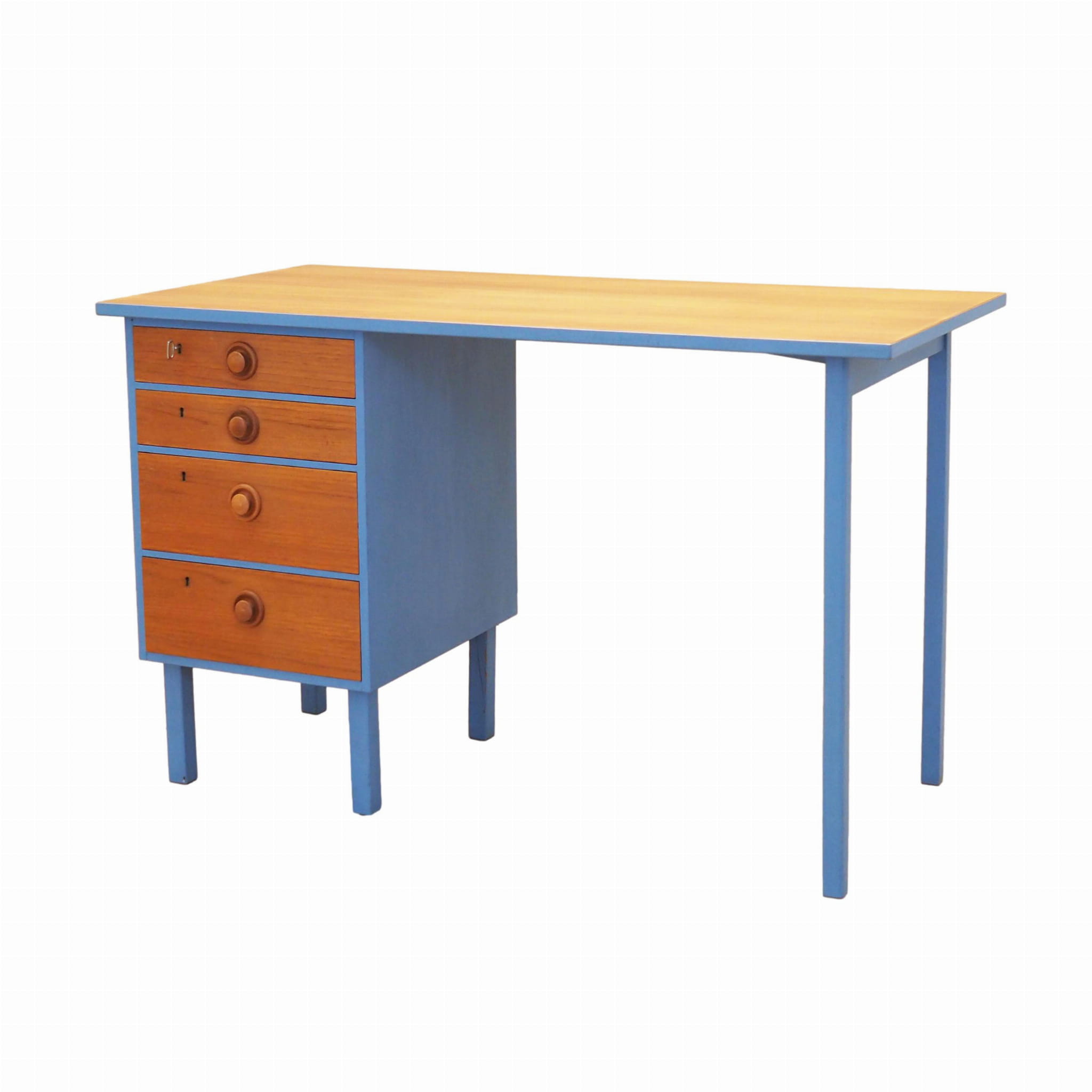 Vintage Schreibtisch Teakholz 1960er Jahre Blau