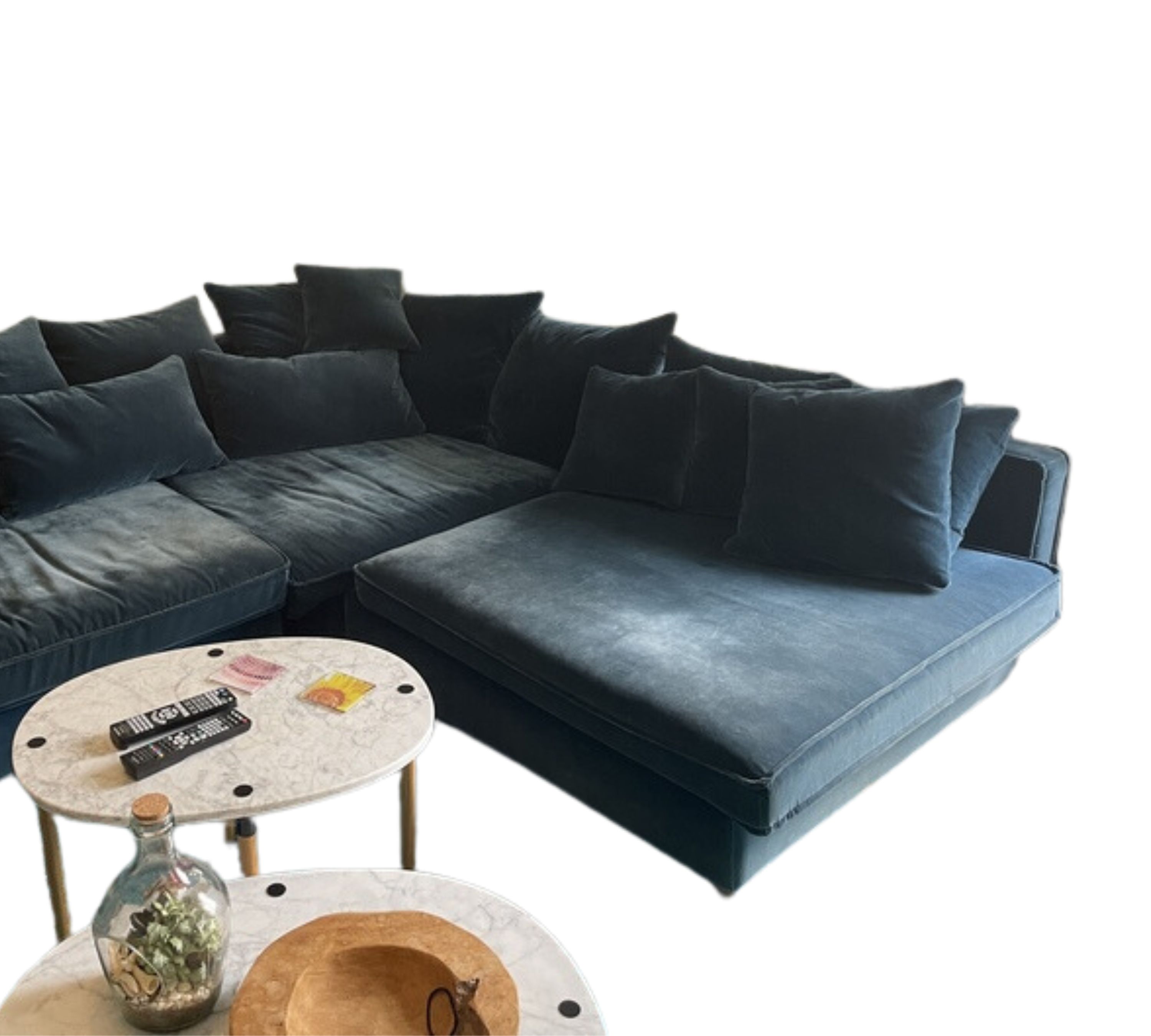 Mr. Big Modulsofa Textil Nussbaumholz Petrol