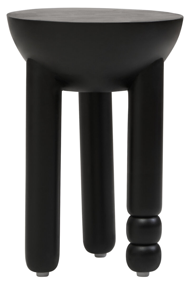 Walsa Tavolino Rotondo con Dettaglio a Colonna Legno di Mango Nero