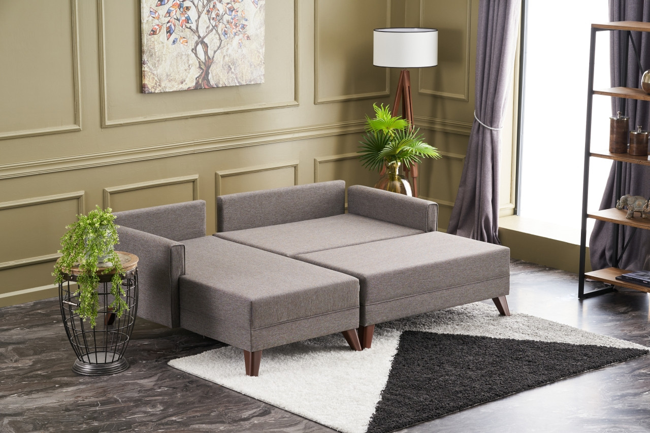 Bella Sofa Récamiere Links mit Hocker Braun