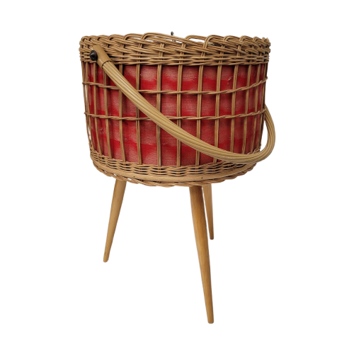 Vintage Nähkorb Holz Rot 1960er Jahre 