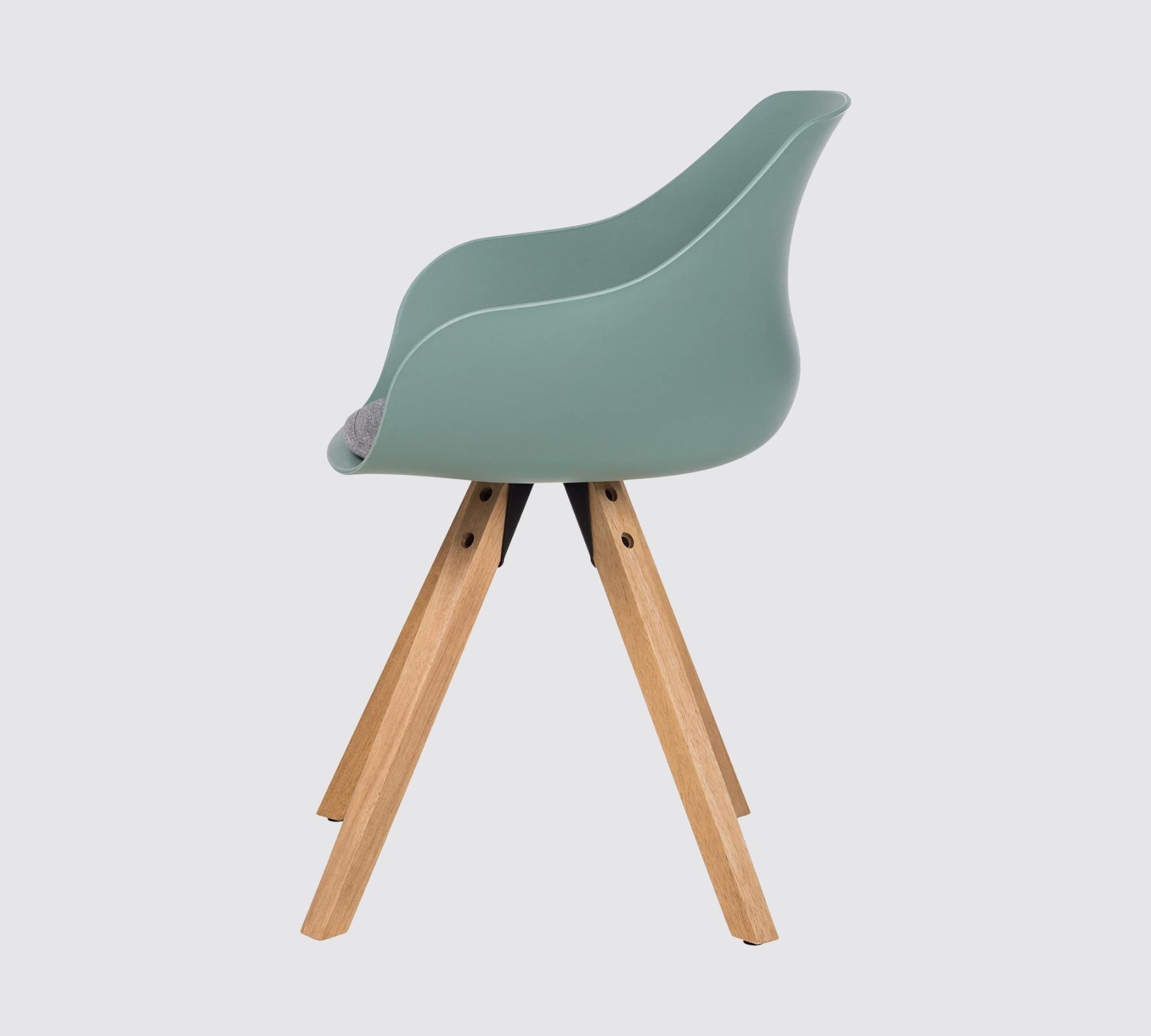 " -> "Mint grey".

    Final check on "Armrest shell chair":
    Armrest (Armlehnen)
    Shell chair (Schalenstuhl)
    With (mit)
    Seat cushion (Sitzkissen)
    Mint grey (Mintgrau)

    This is perfect.

    One last check: "Return only the translated text with no preamble