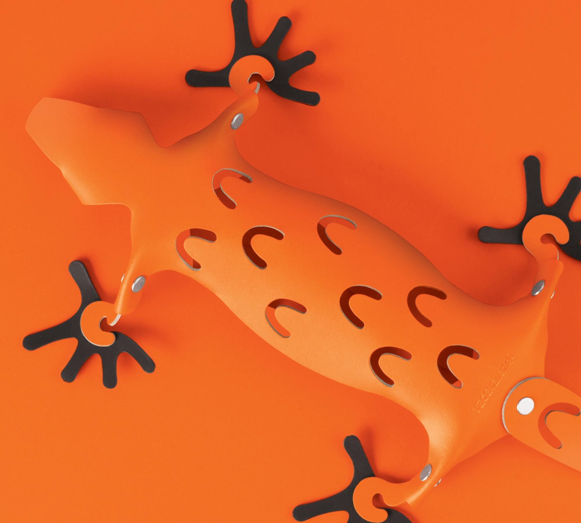 Eidechse mit Magnetfüßen aus 100% Recyceltem Leder Orange