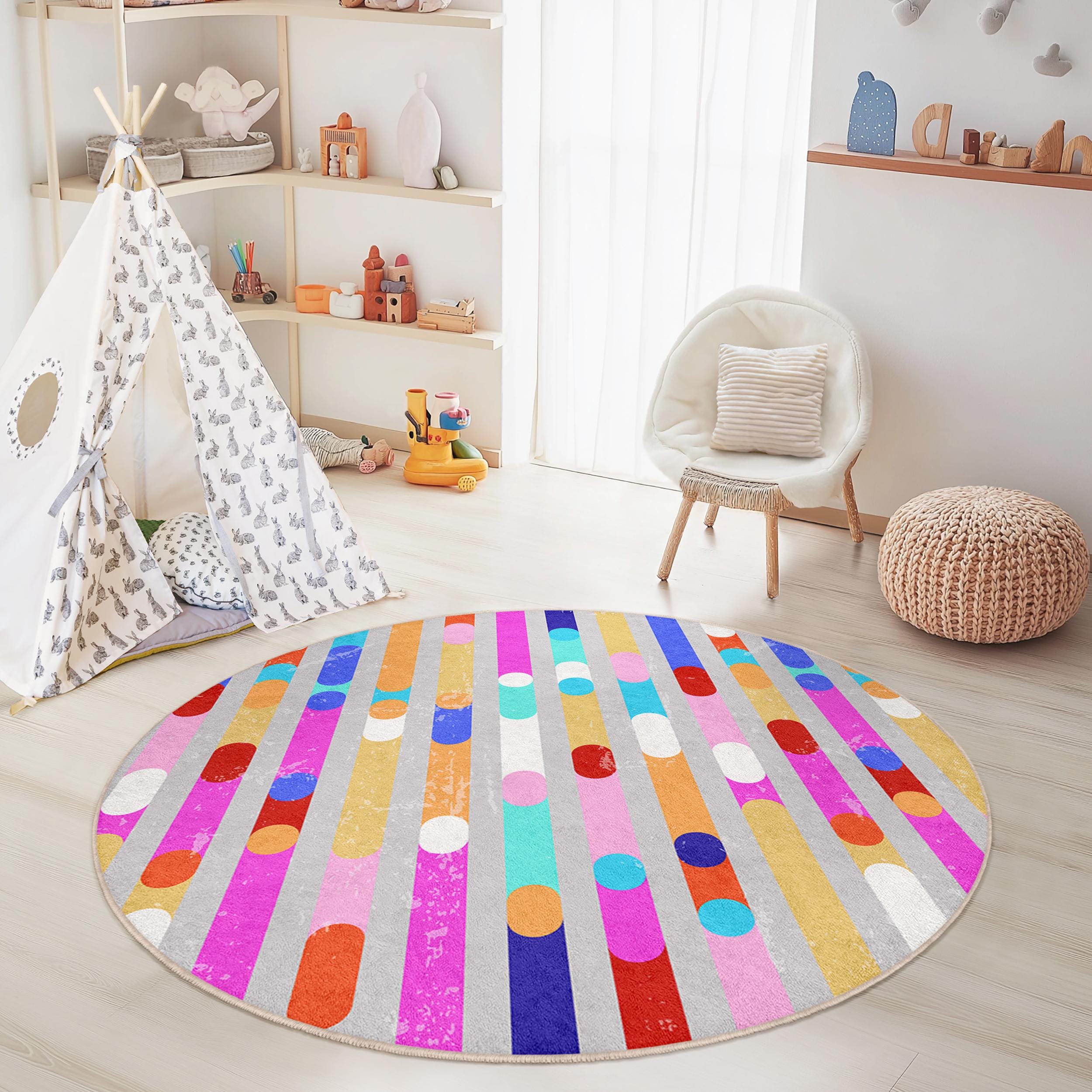 Tappeto per bambini a righe multicolore Ø150cm