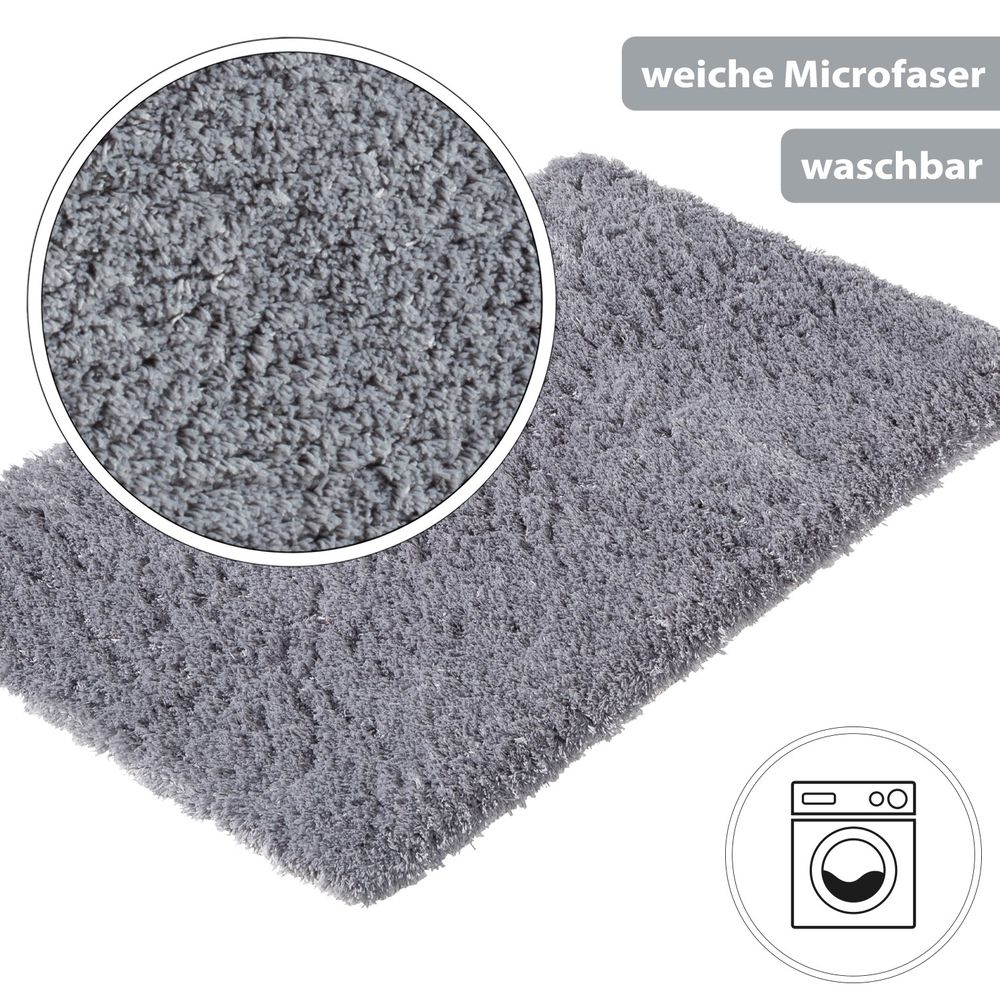 Flauschige Hochflor Badematte Grau