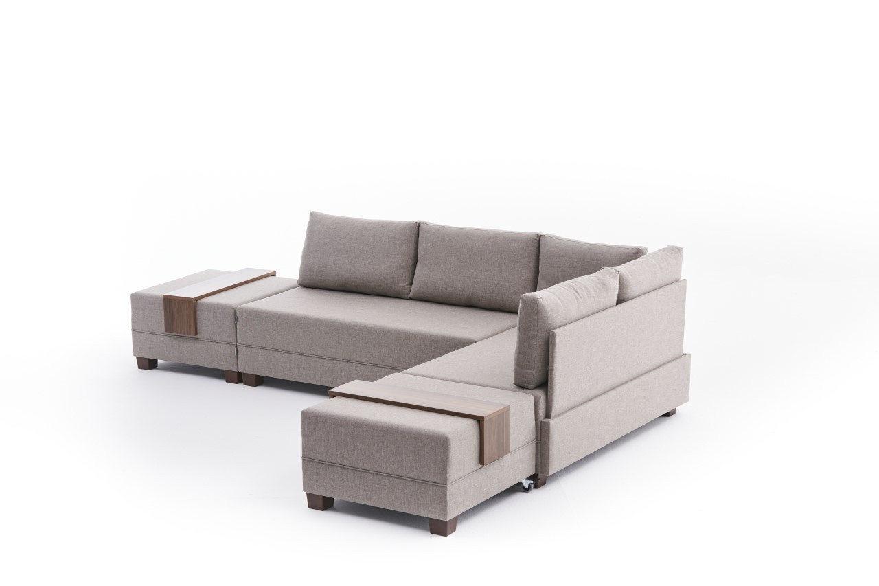 Fly Ecksofa Rechts mit 2 Hockern Creme