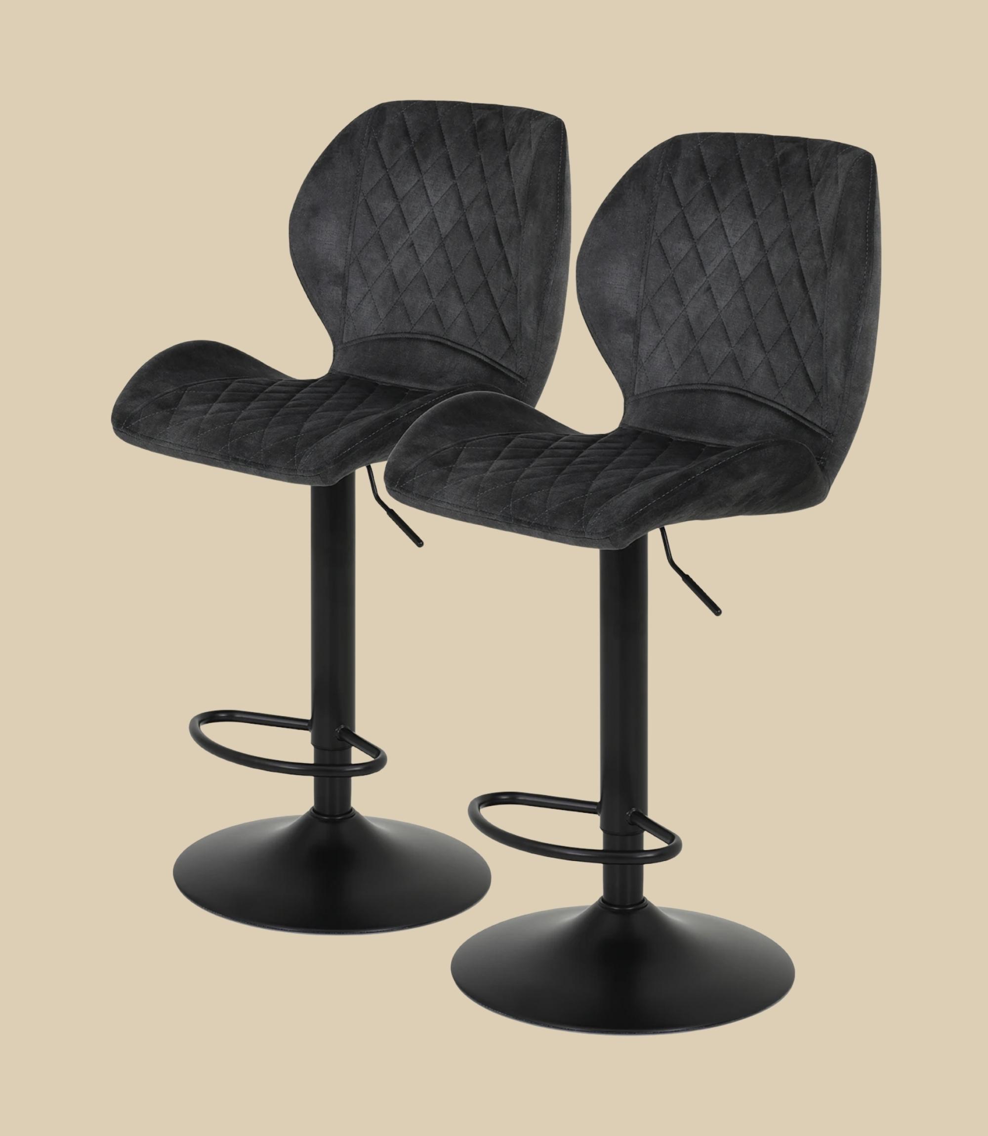 2x Barhocker in Steppoptik Samt Anthrazit 