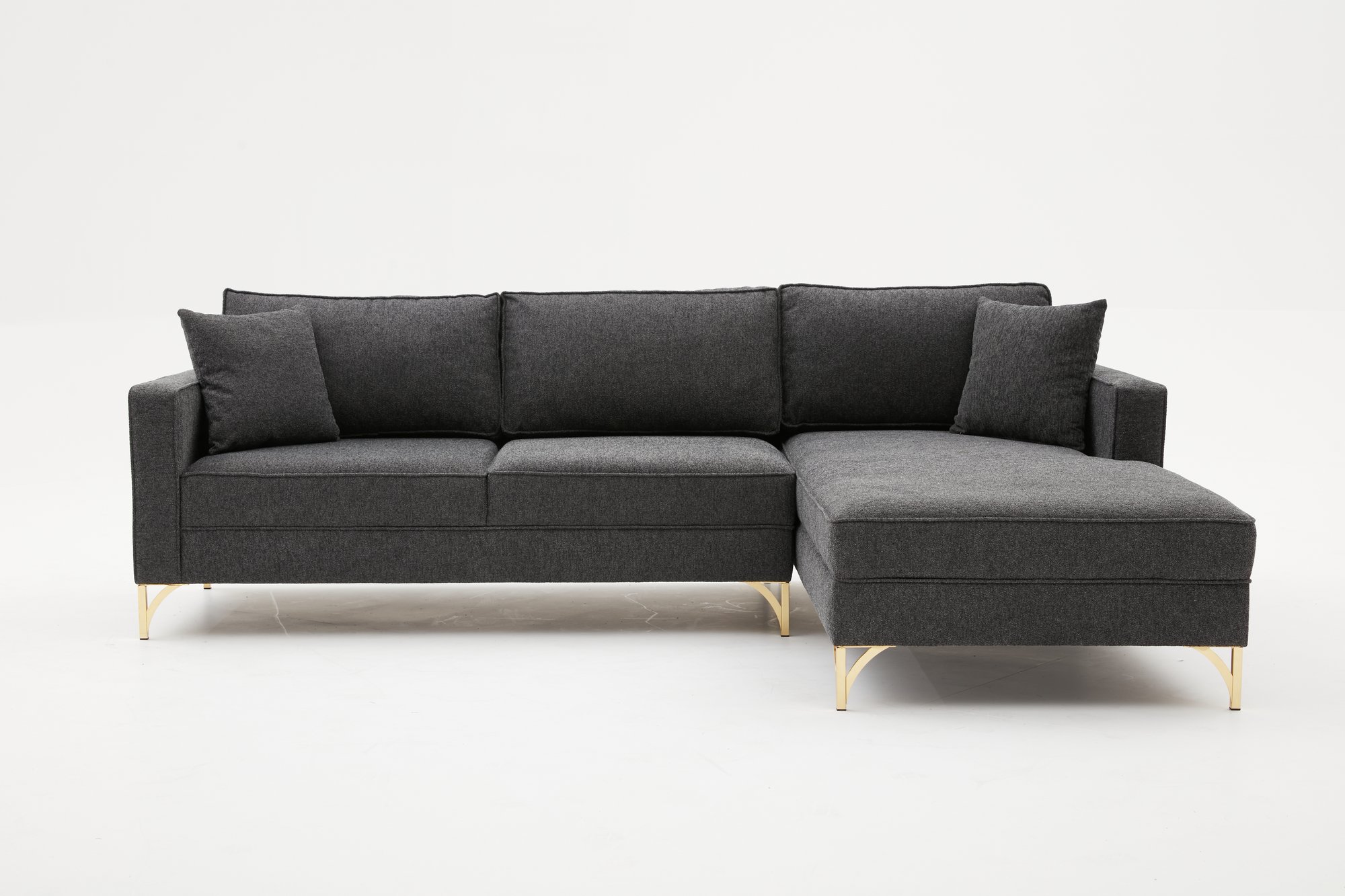 Lima Sofa Chaise Longue Right Anthracite with golden legs