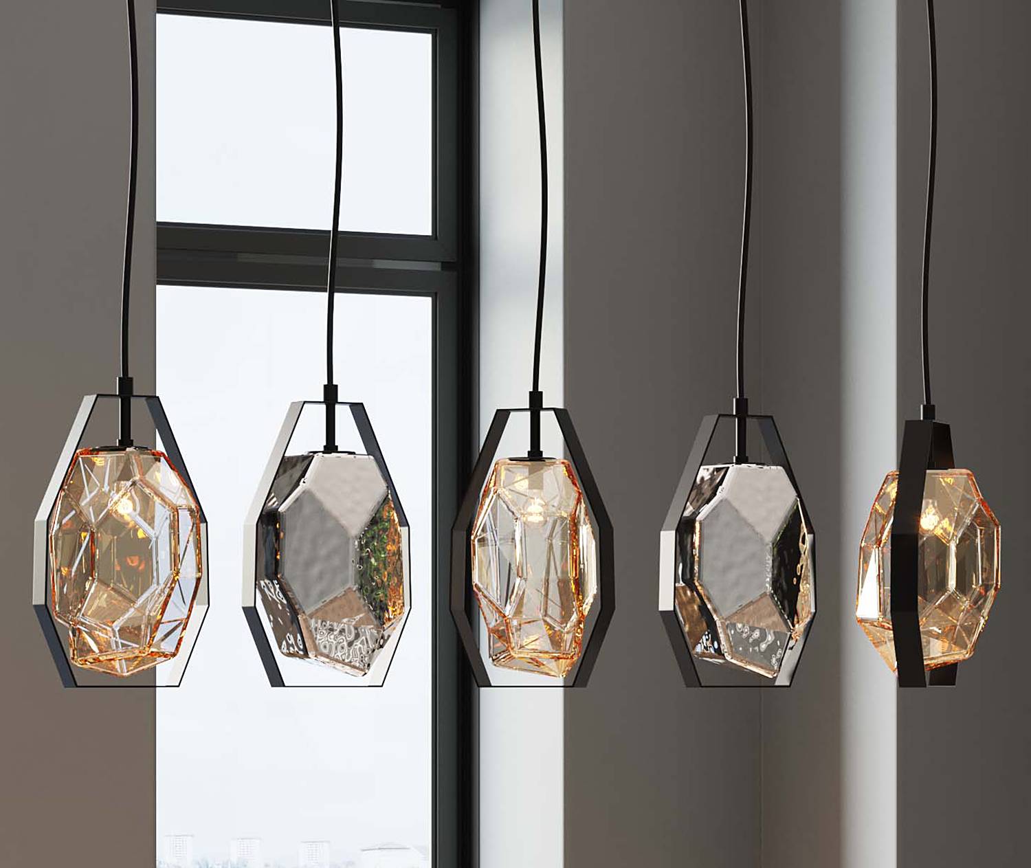 Diamond Fever Hängeleuchte Stahl Glas