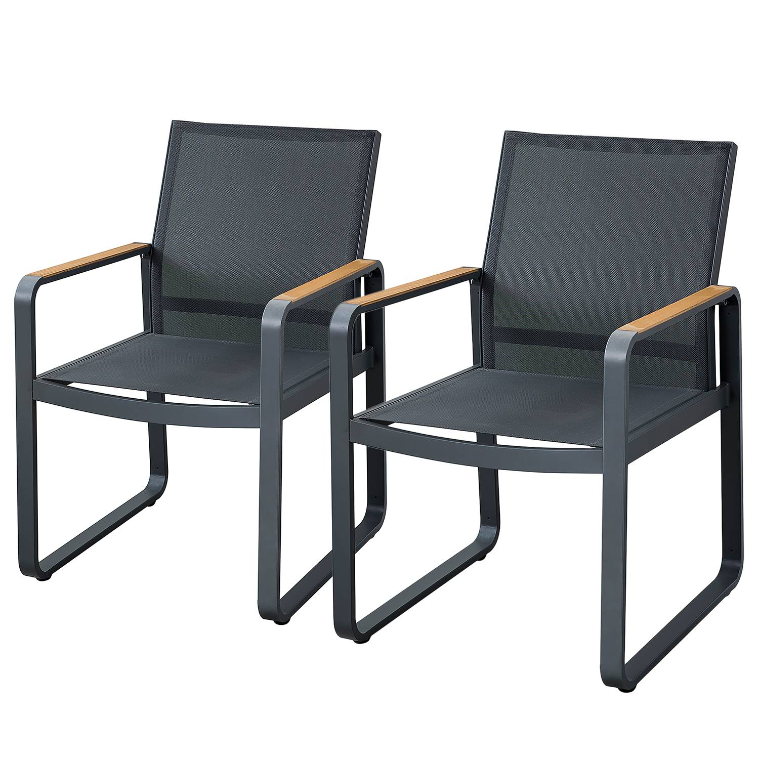 Gartensessel Silea 2er Set Aluminium Teakholz Braun Schwarz