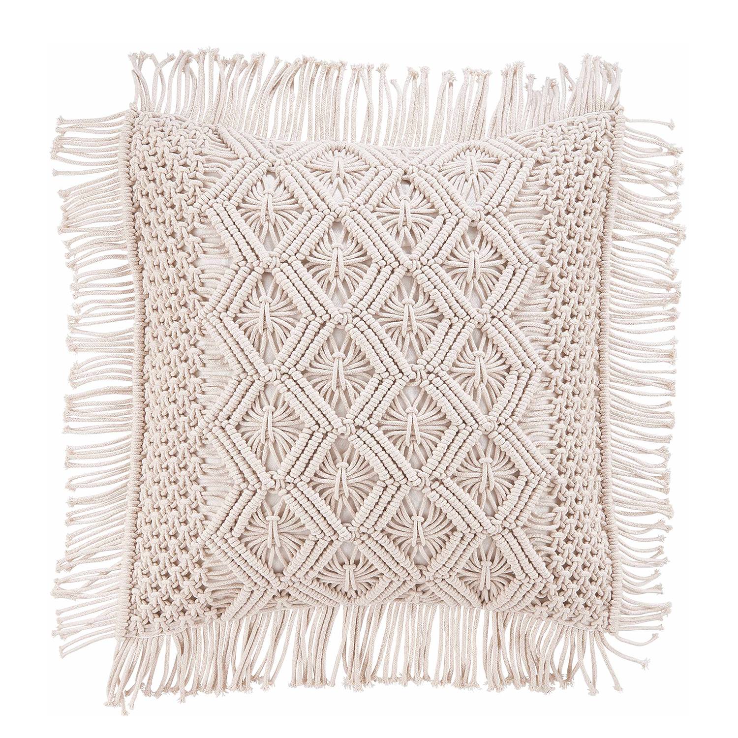 Dekokissen MACRAMÈ Zickzack Baumwolle Creme