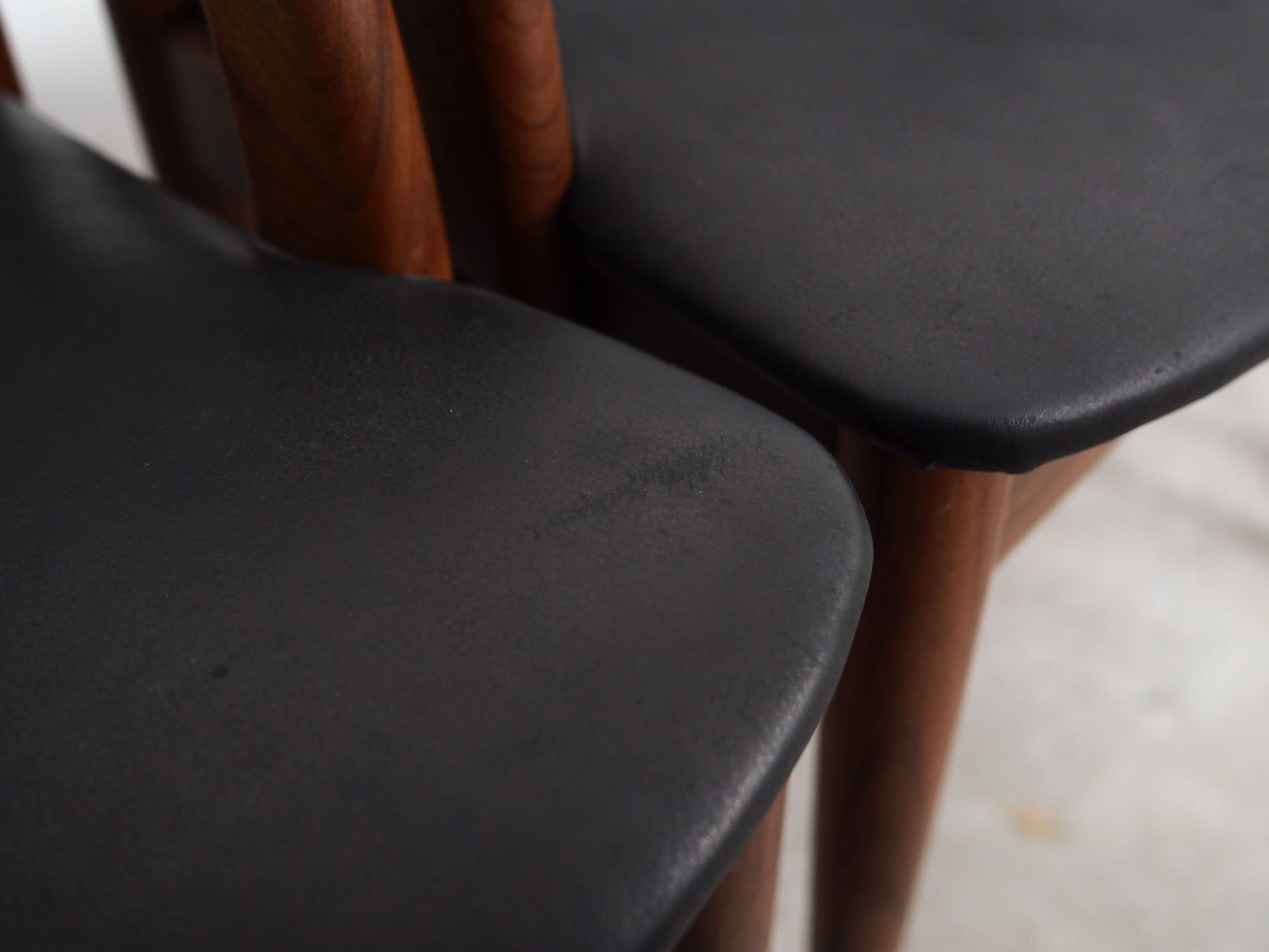 4x Vintage Chair Teak Wood Textile Black 1970s