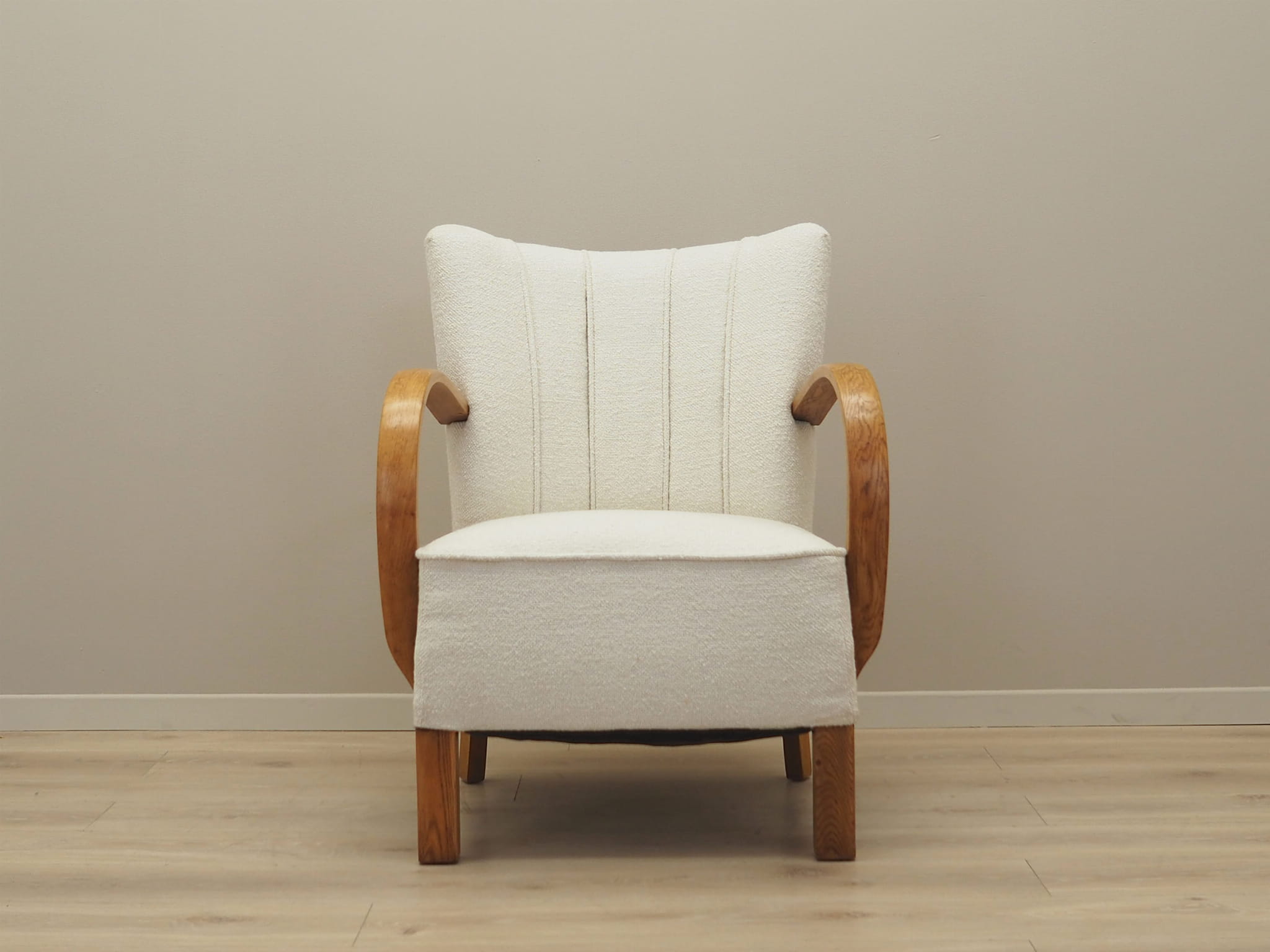 Vintage armchair oak wood textile cream 1950s