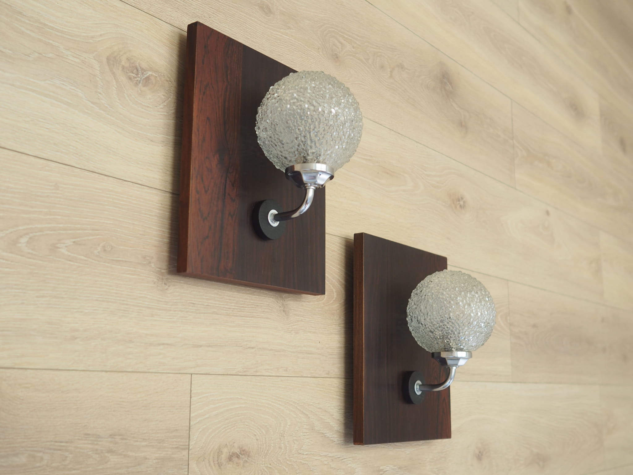 2x Wall lamp glass wood brown 1970s 