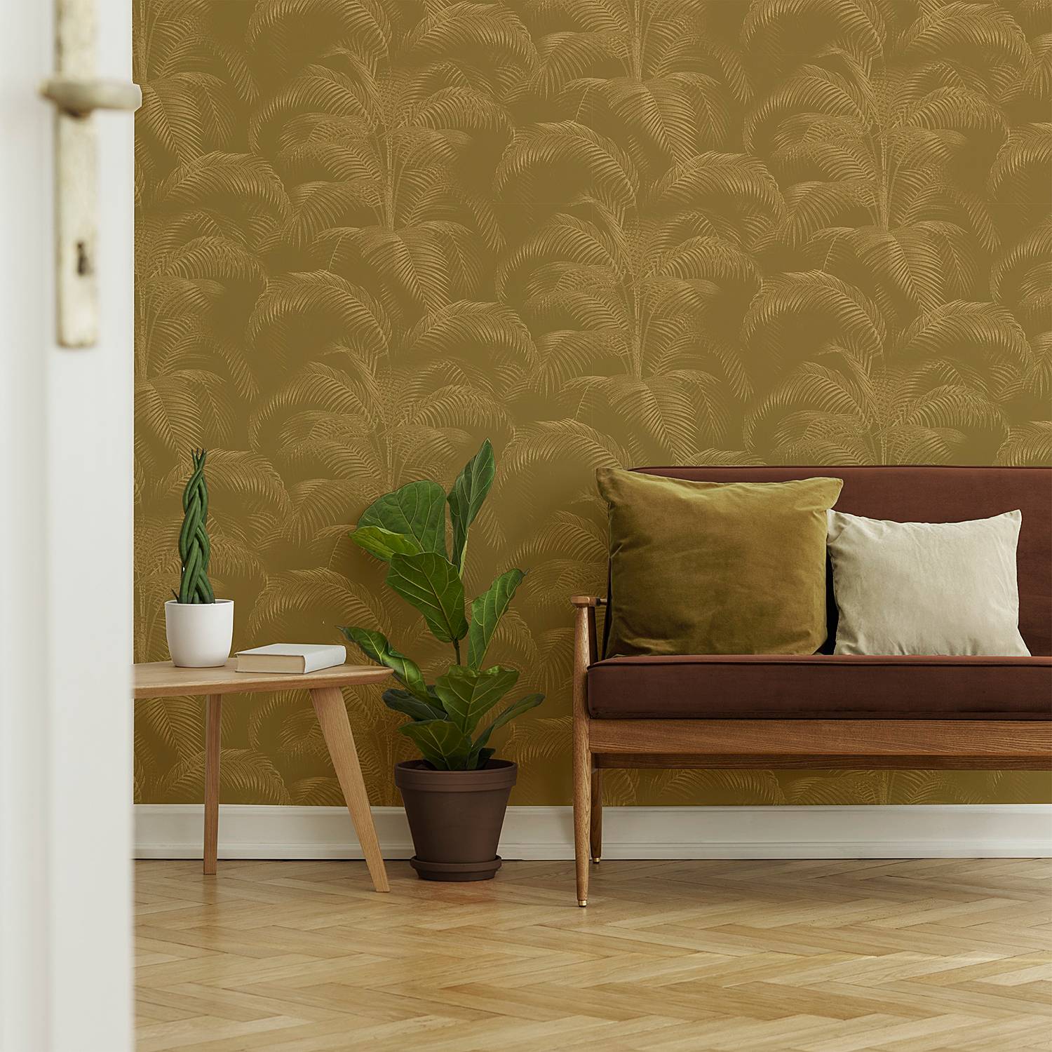 Vliestapete Palmen 10 m x 52 cm Gelb