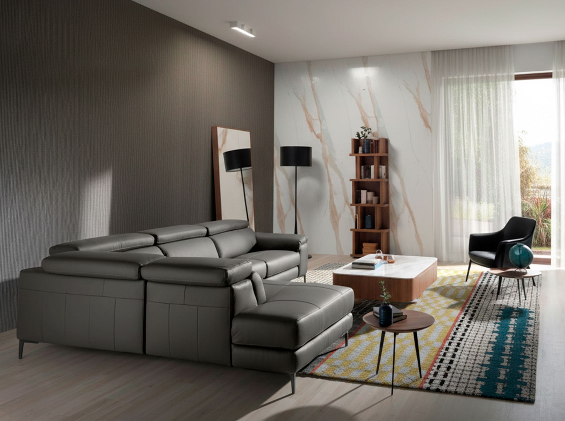 Sofa Récamiere Links 6112 mit Relaxsystem Leder Grau