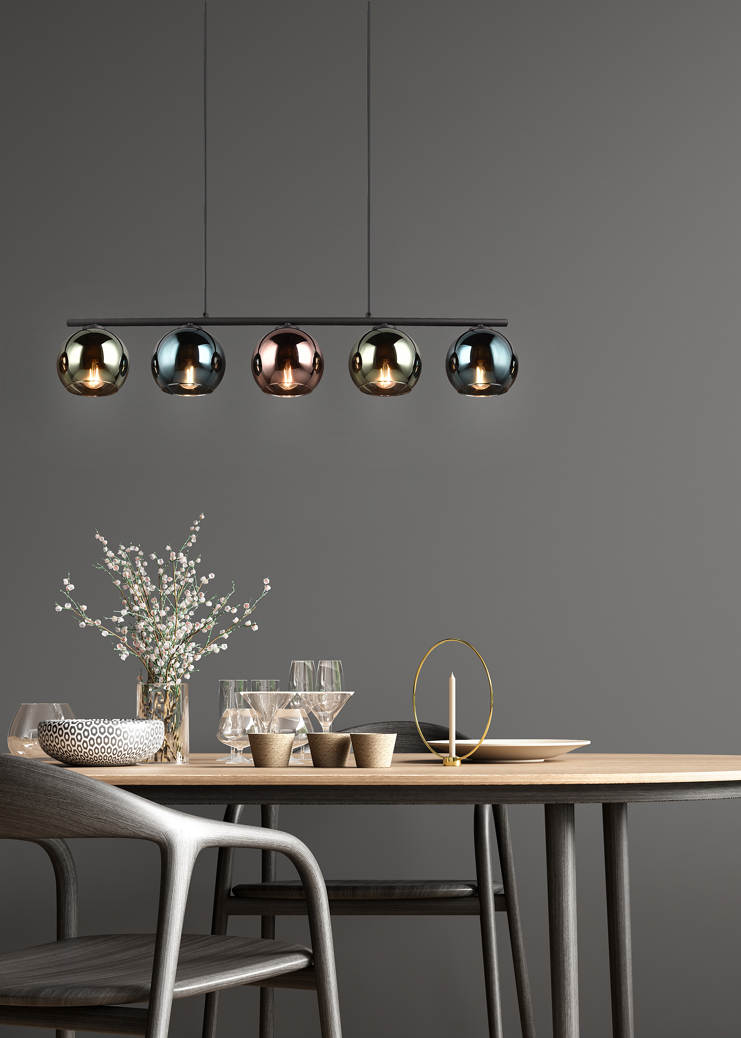 Pendant lamp Sheldon Smoked glass Multicolor