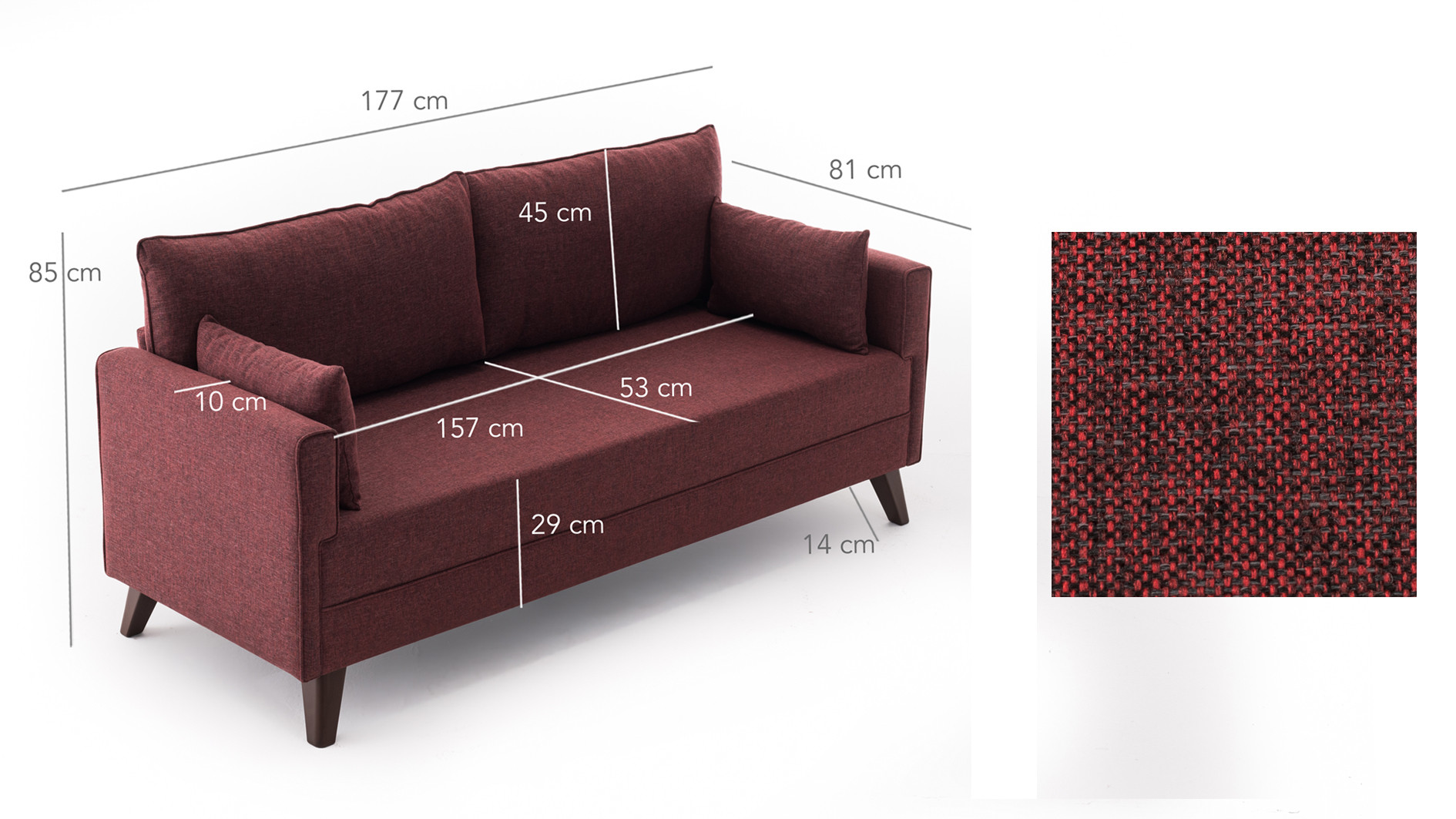 Bella Sofa 2-Sitzer Rot