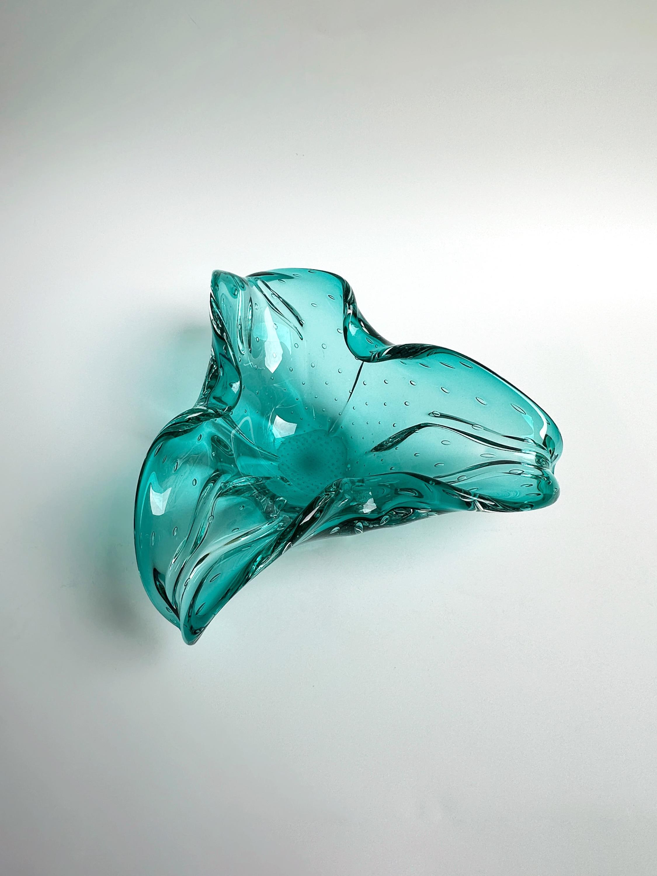 Vintage fruit bowl Murano glass turquoise 1970s