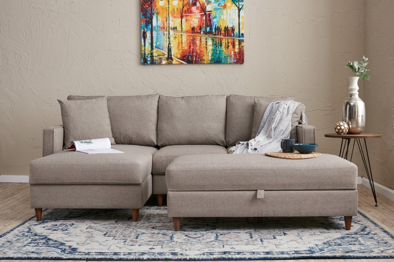 Eva Sofa Récamiere Links mit Hocker Creme