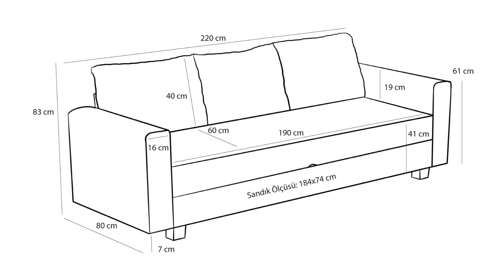 Aly Schlafsofa 3-Sitzer Anthrazit