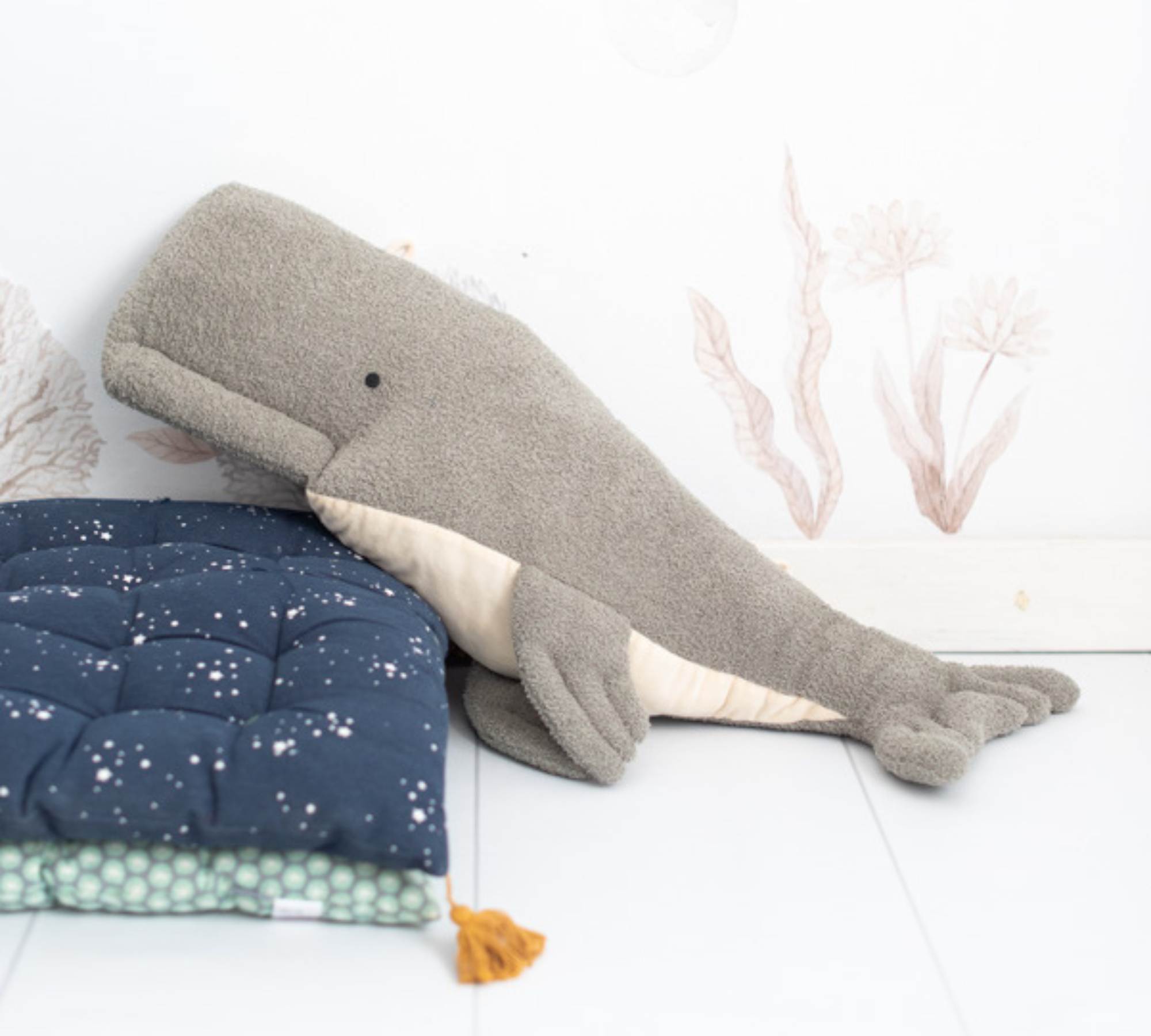 2x Fish & Beluga Whale Plush toy Cotton Grey Blue