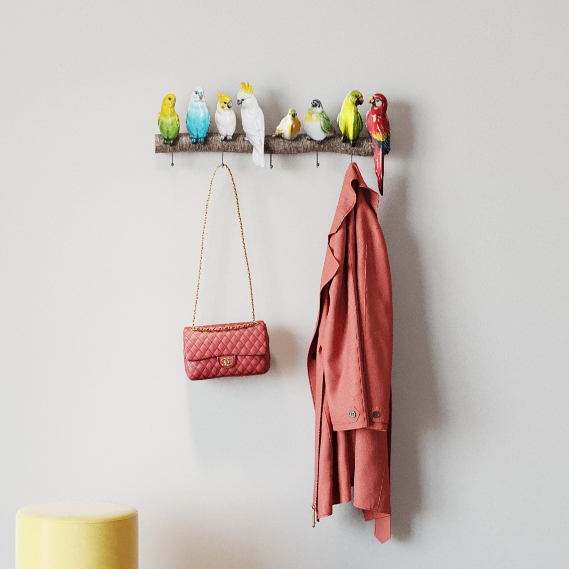 Coat Rack Exotic Birds Multicolored