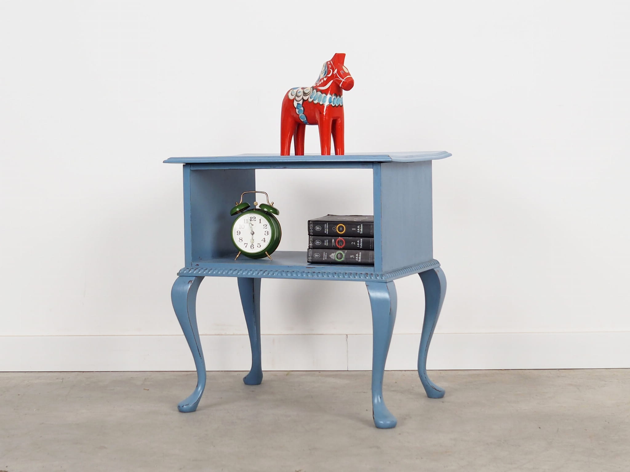 Vintage side table Oak wood Blue 1960s