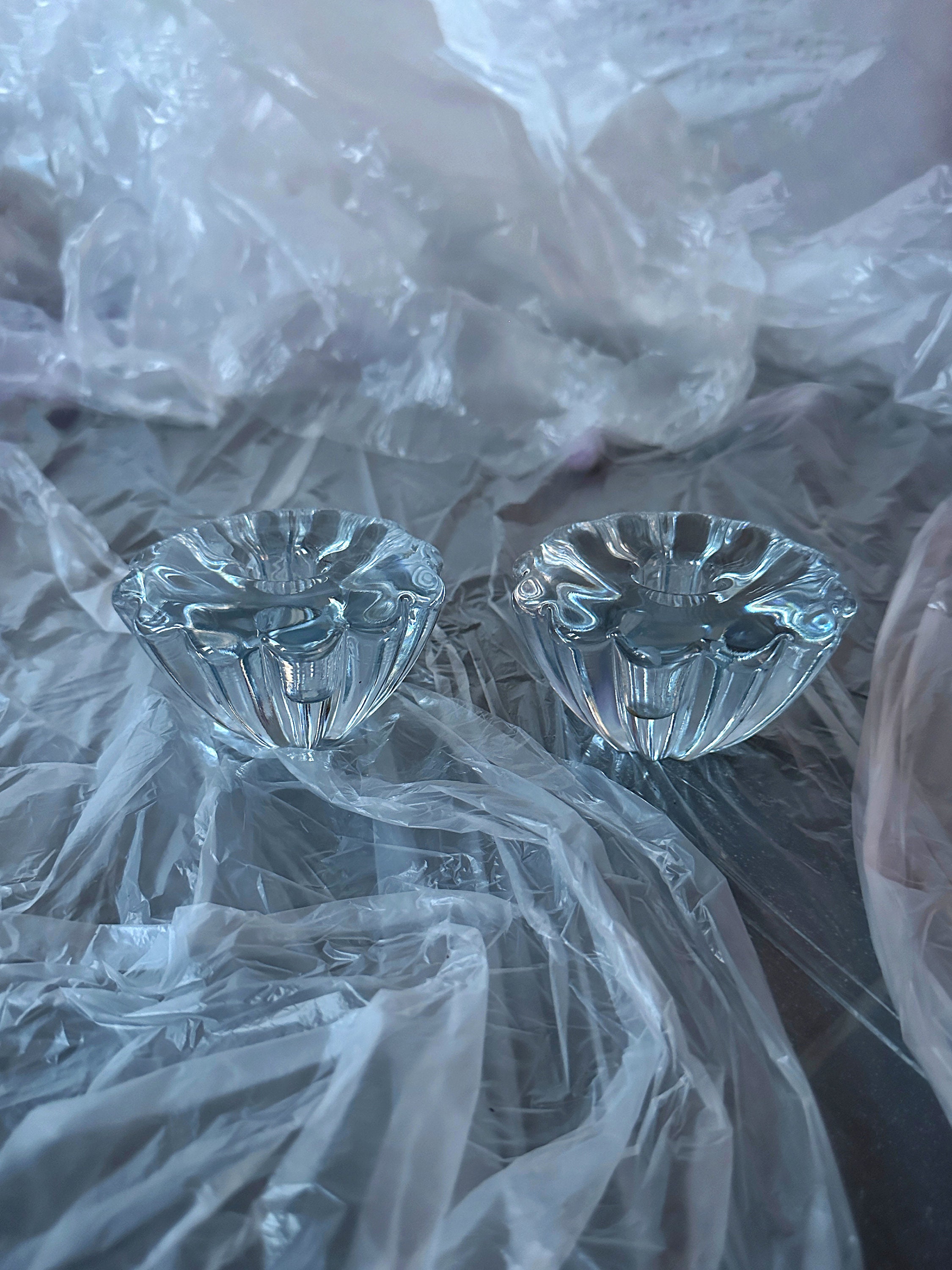 2x Vintage candlestick crystal