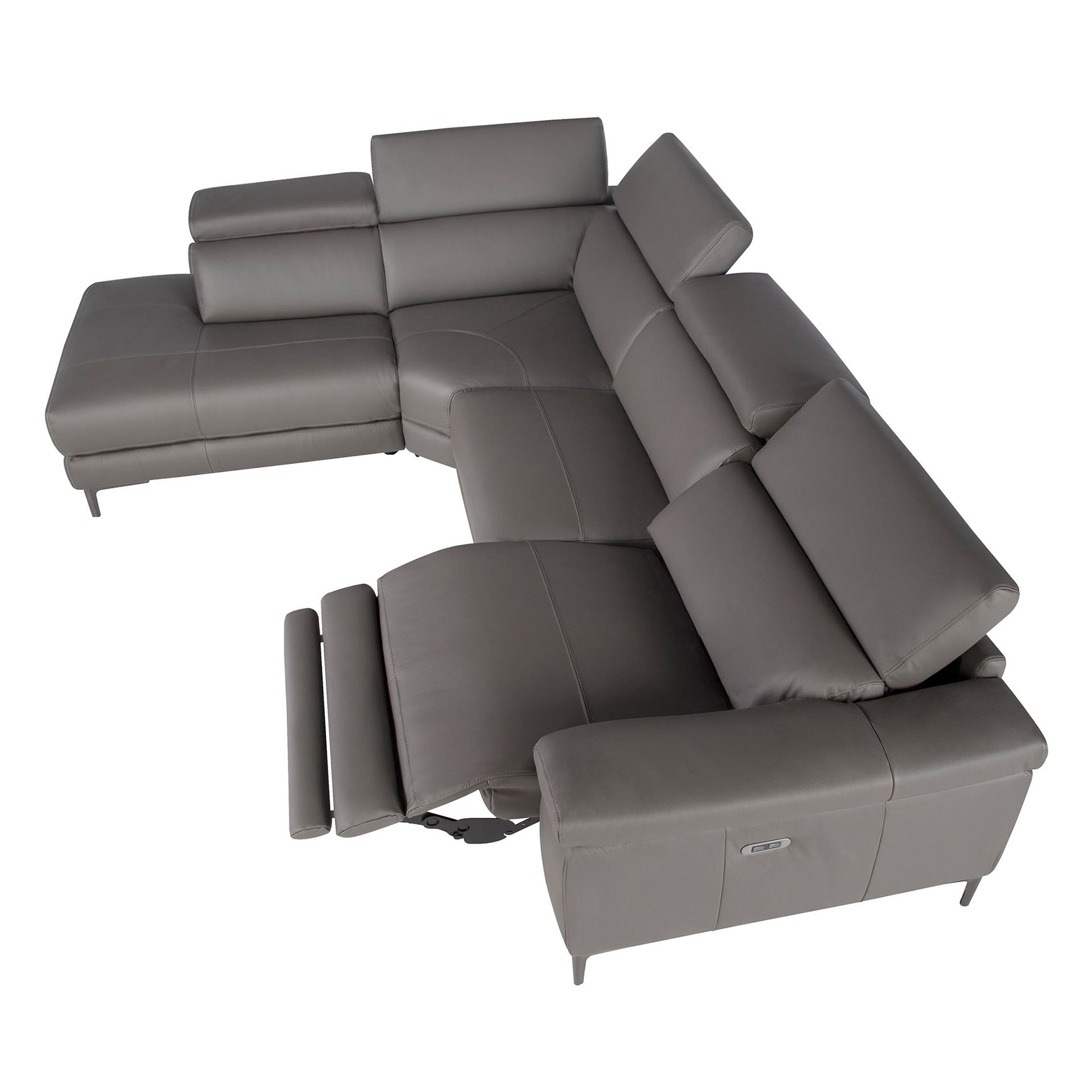 Sofa Récamiere Links 6112 mit Relaxsystem Leder Grau