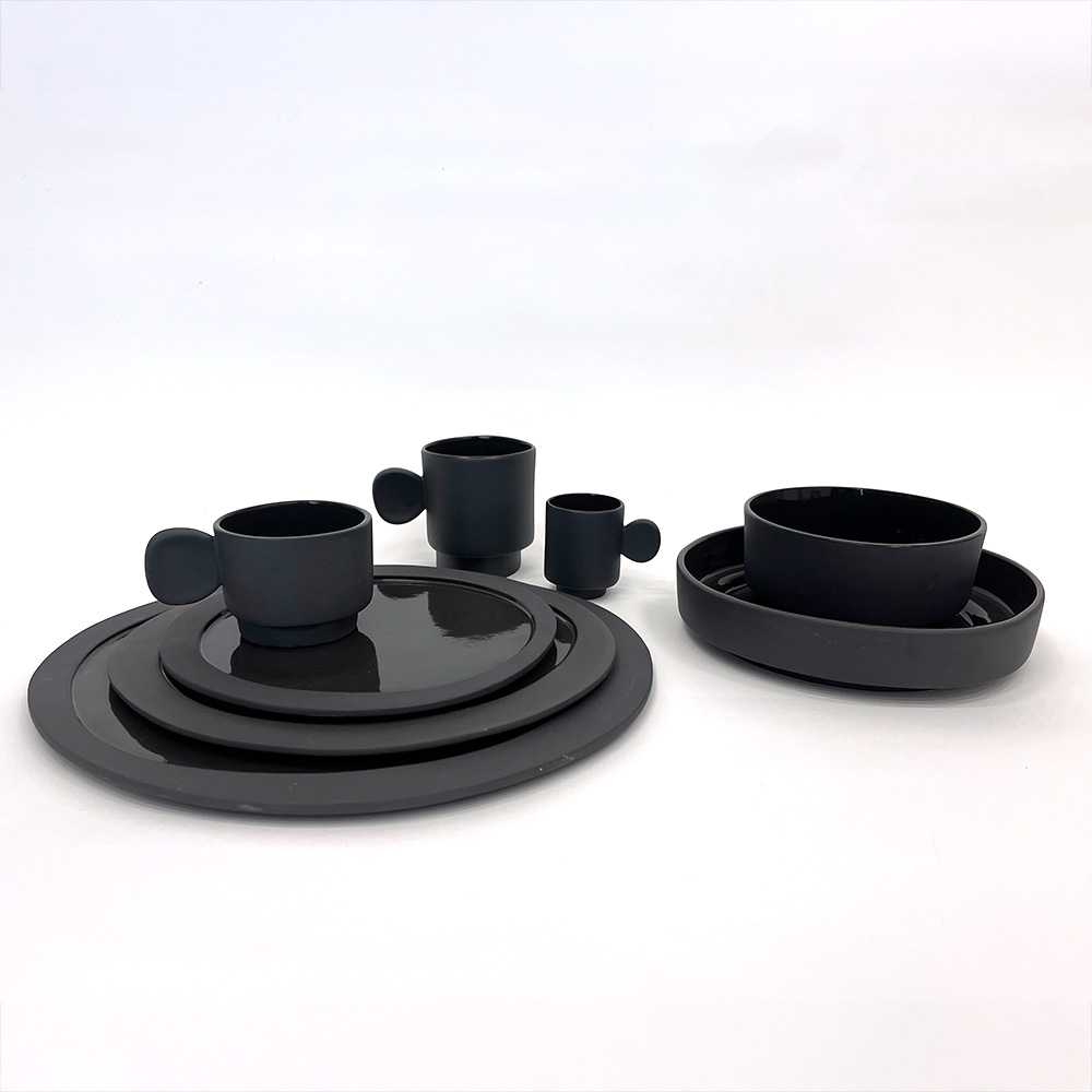 Tableware set 5 people ceramic dark grey