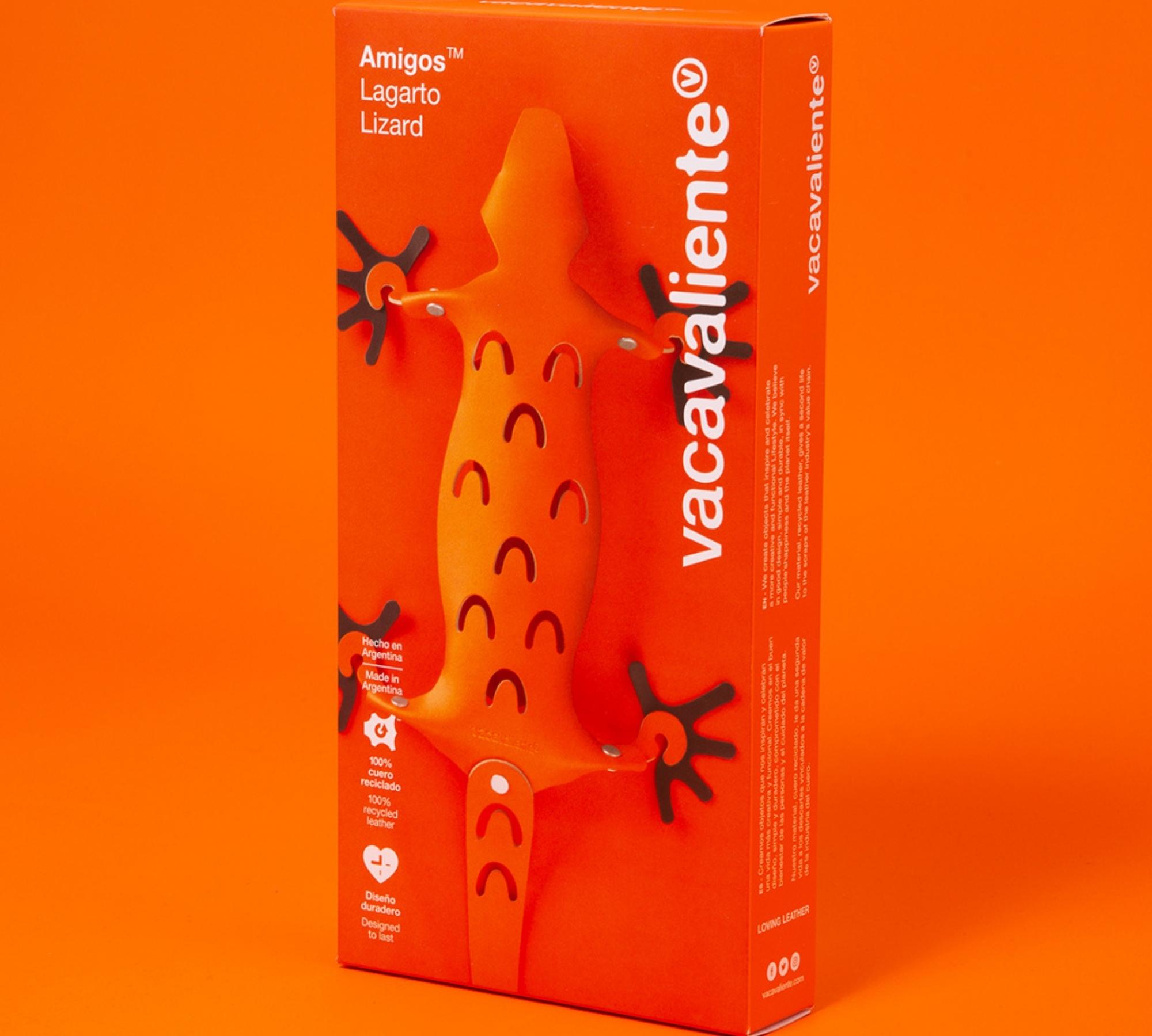 Eidechse mit Magnetfüßen aus 100% Recyceltem Leder Orange