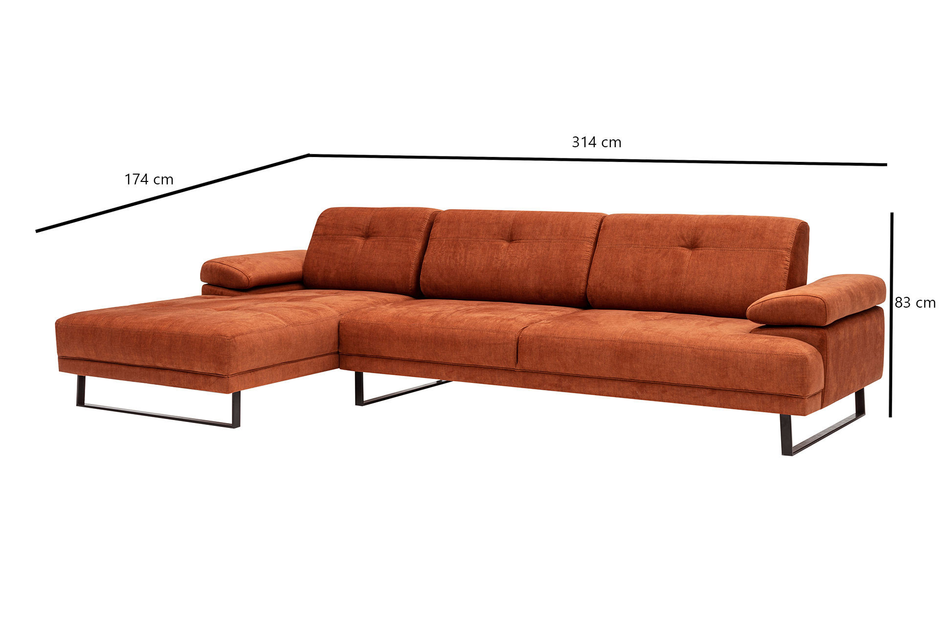 Modern sofa chaise lounge left large orange