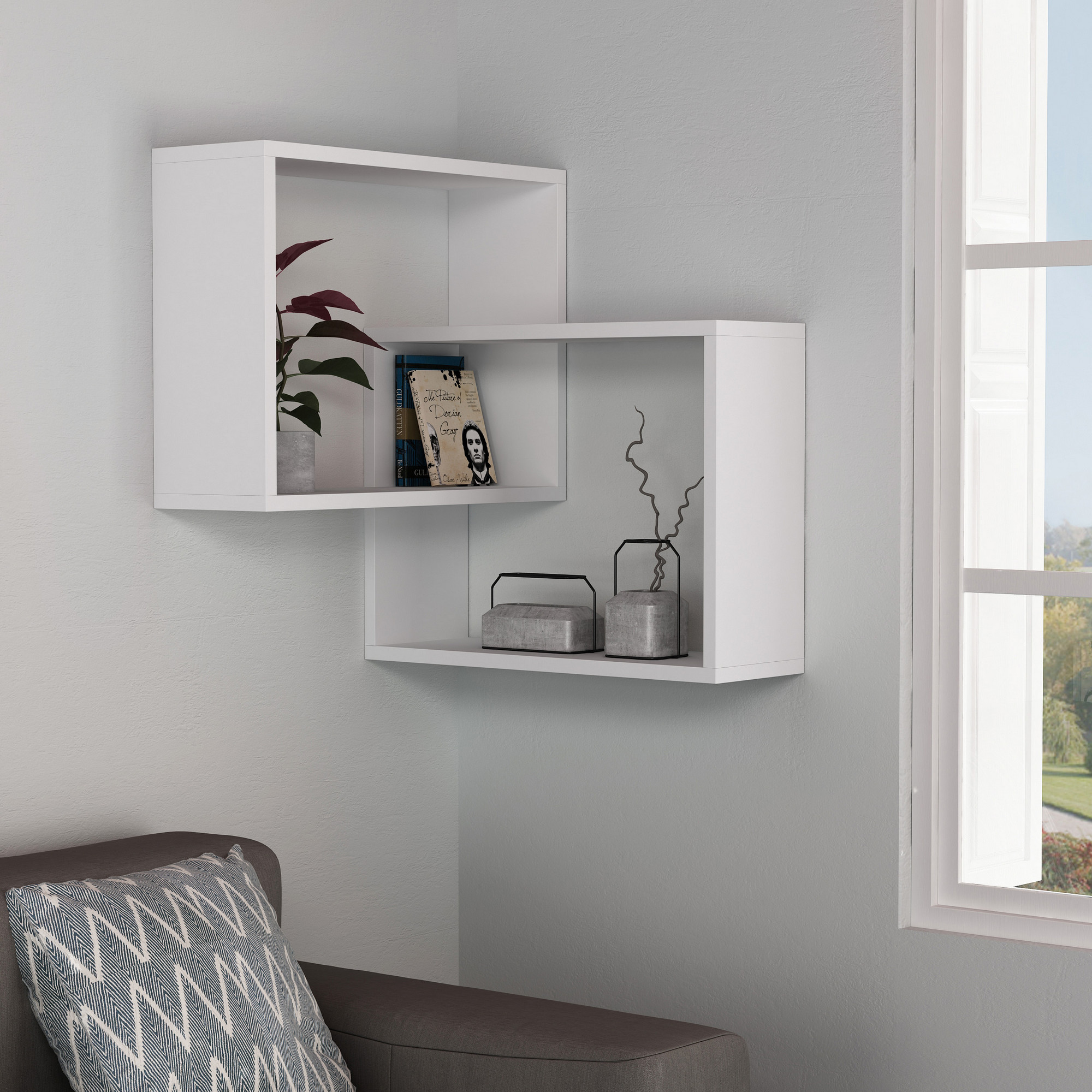 Ring wall shelf Wood veneer White