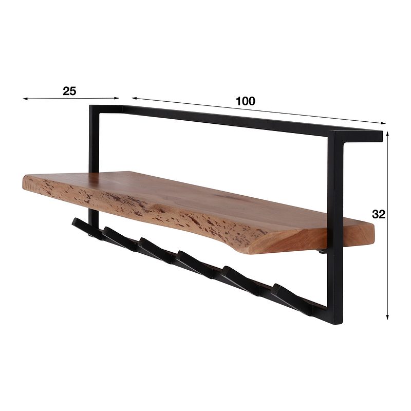 Garderobenleiste mit 6 Haken Holz Metall Schwarz