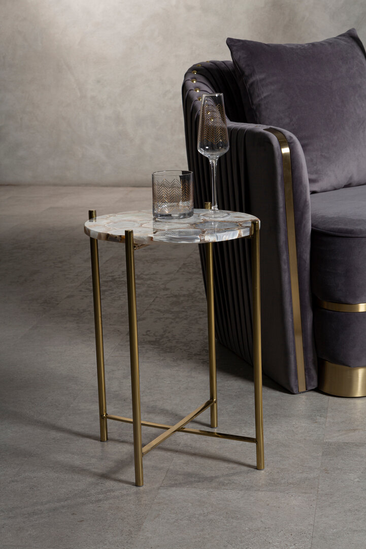 Vita Side Table Steel Stone Natural Agate