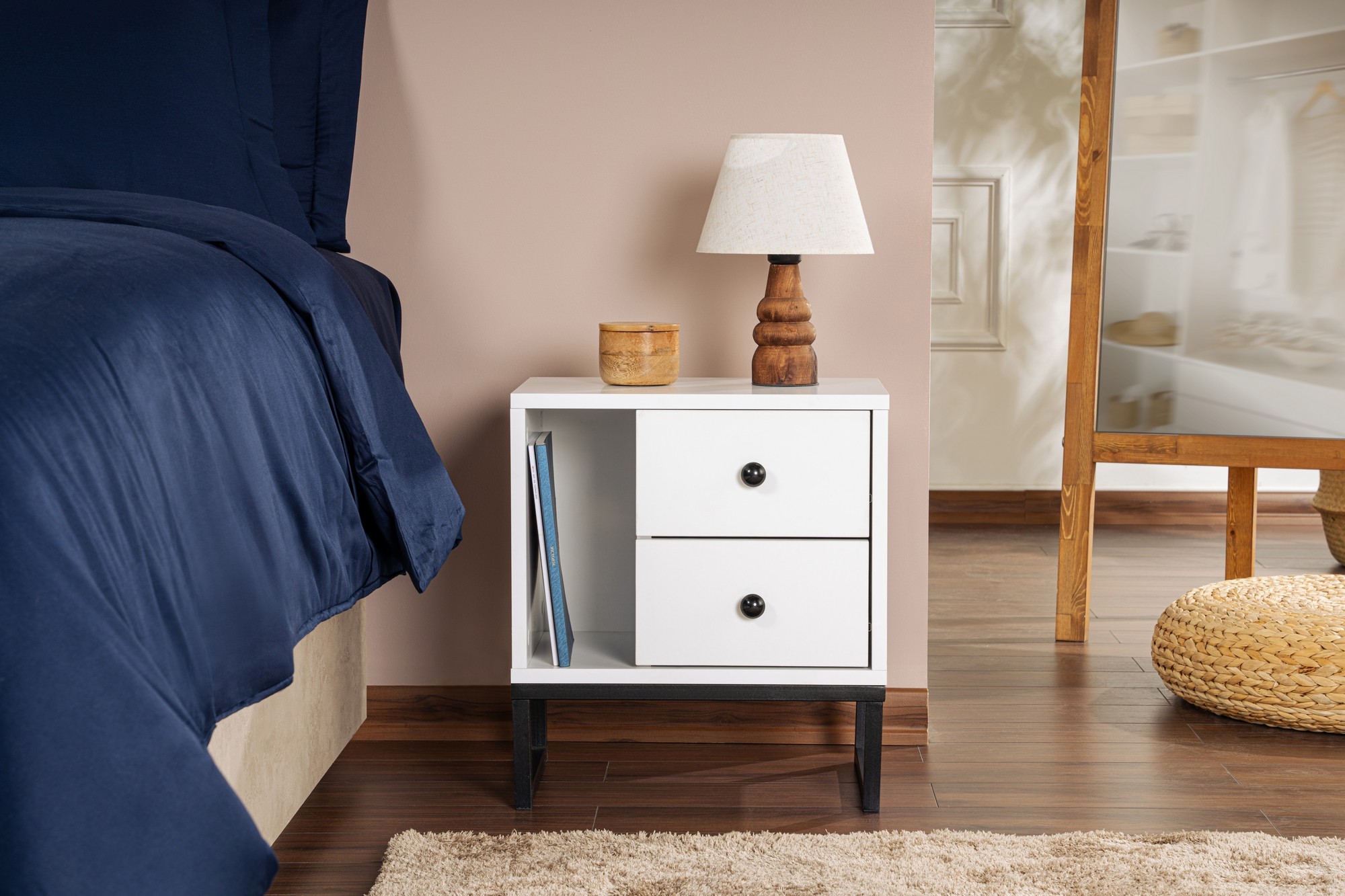 Glimmer Nightstand White with black legs