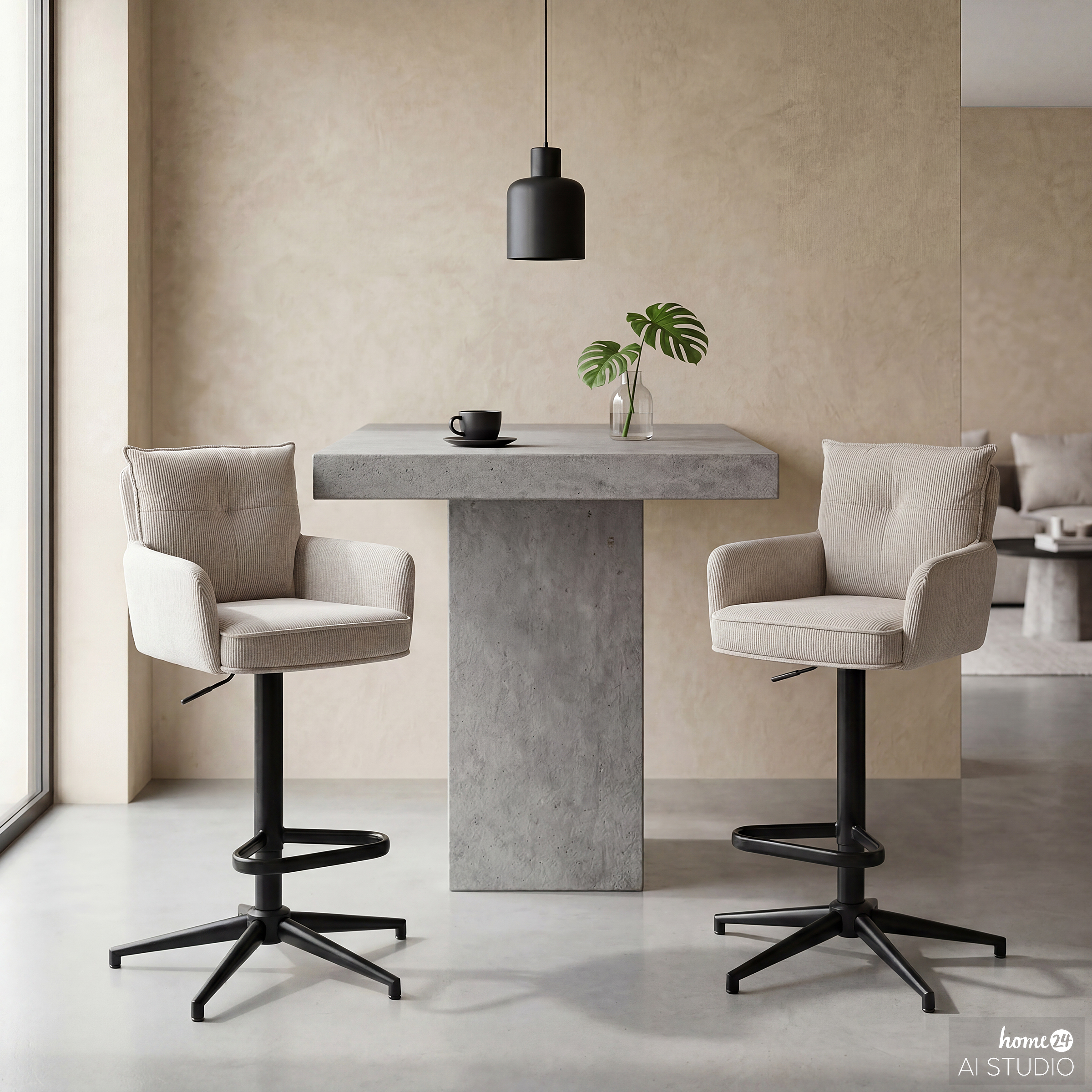 Bar stool DIDRIP Set of 2 Height Adjustable Beige