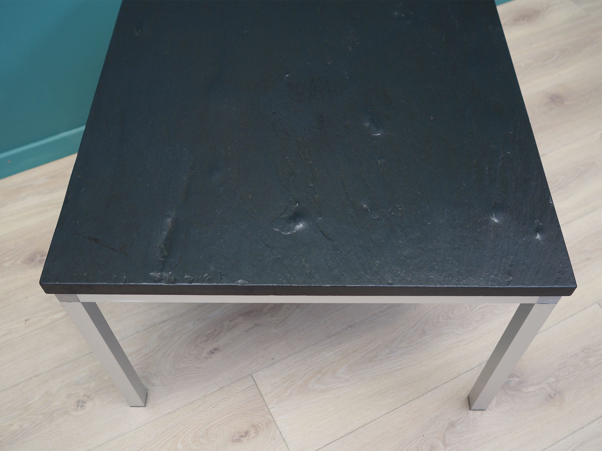 Vintage Side Table Slate Metal Black 1970s