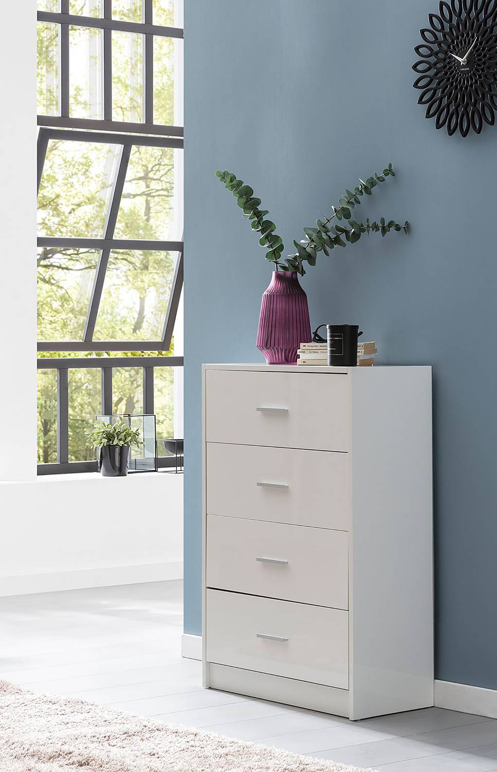 Kommode Carmelo Weiß Silber Höhe: 90 cm