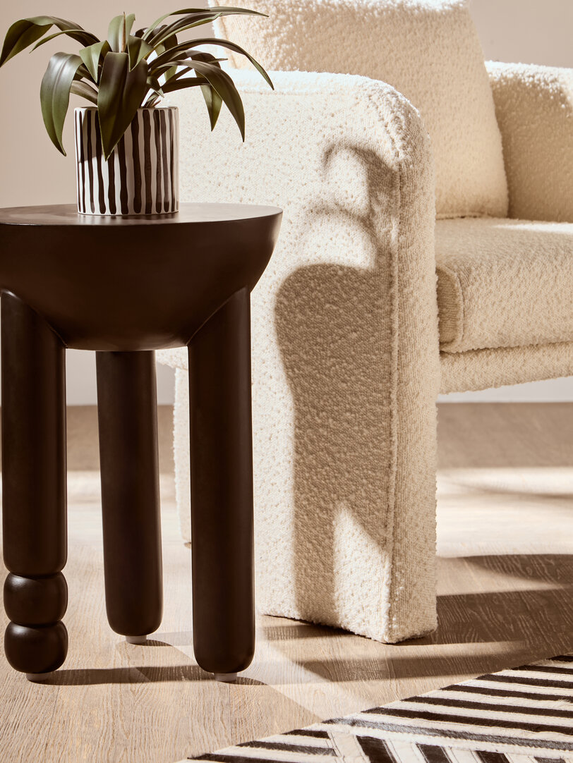 Walsa Round Column Detail Side Table Mango Wood Black