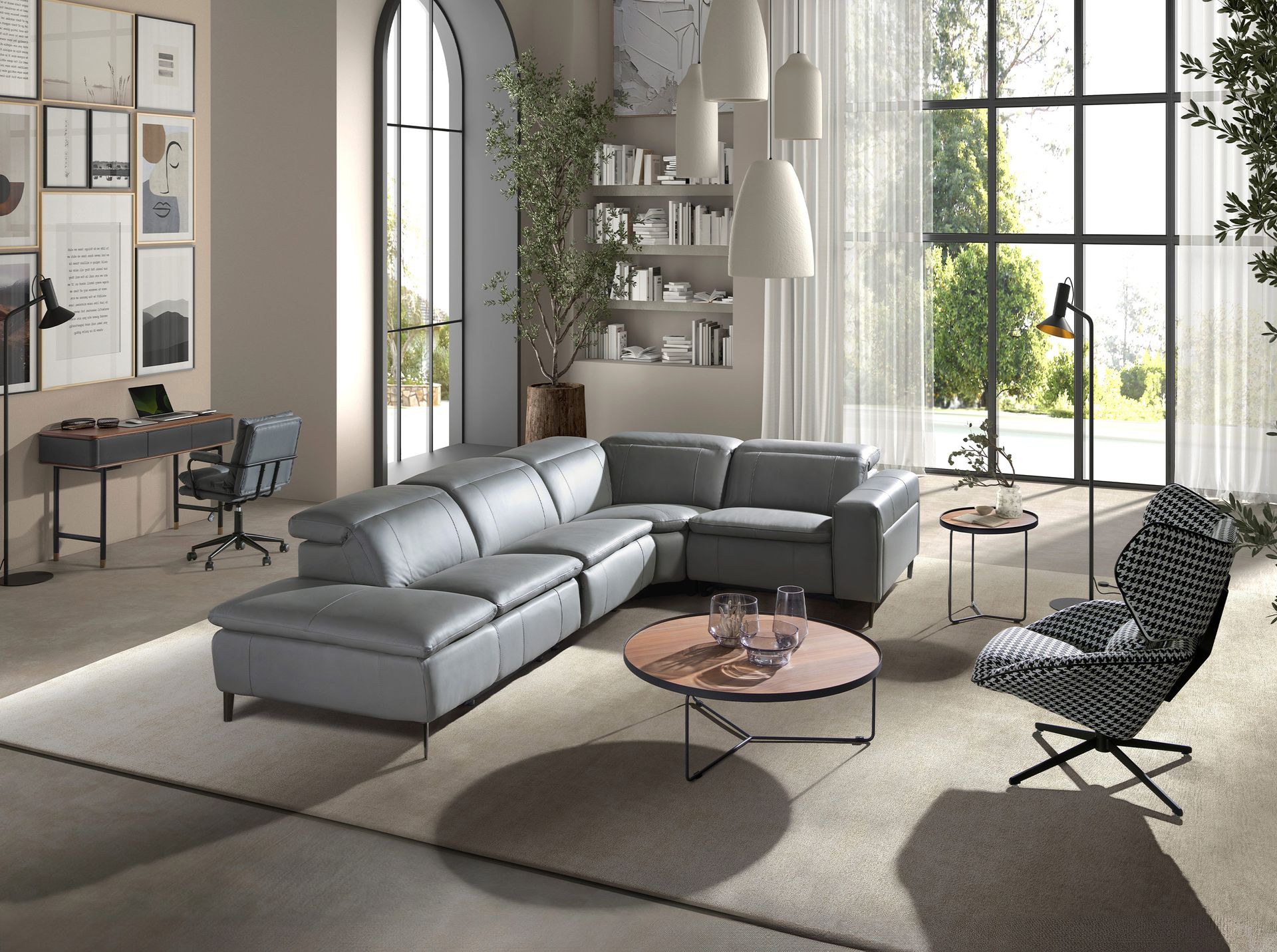 Sofa Récamiere Links Leder Grau